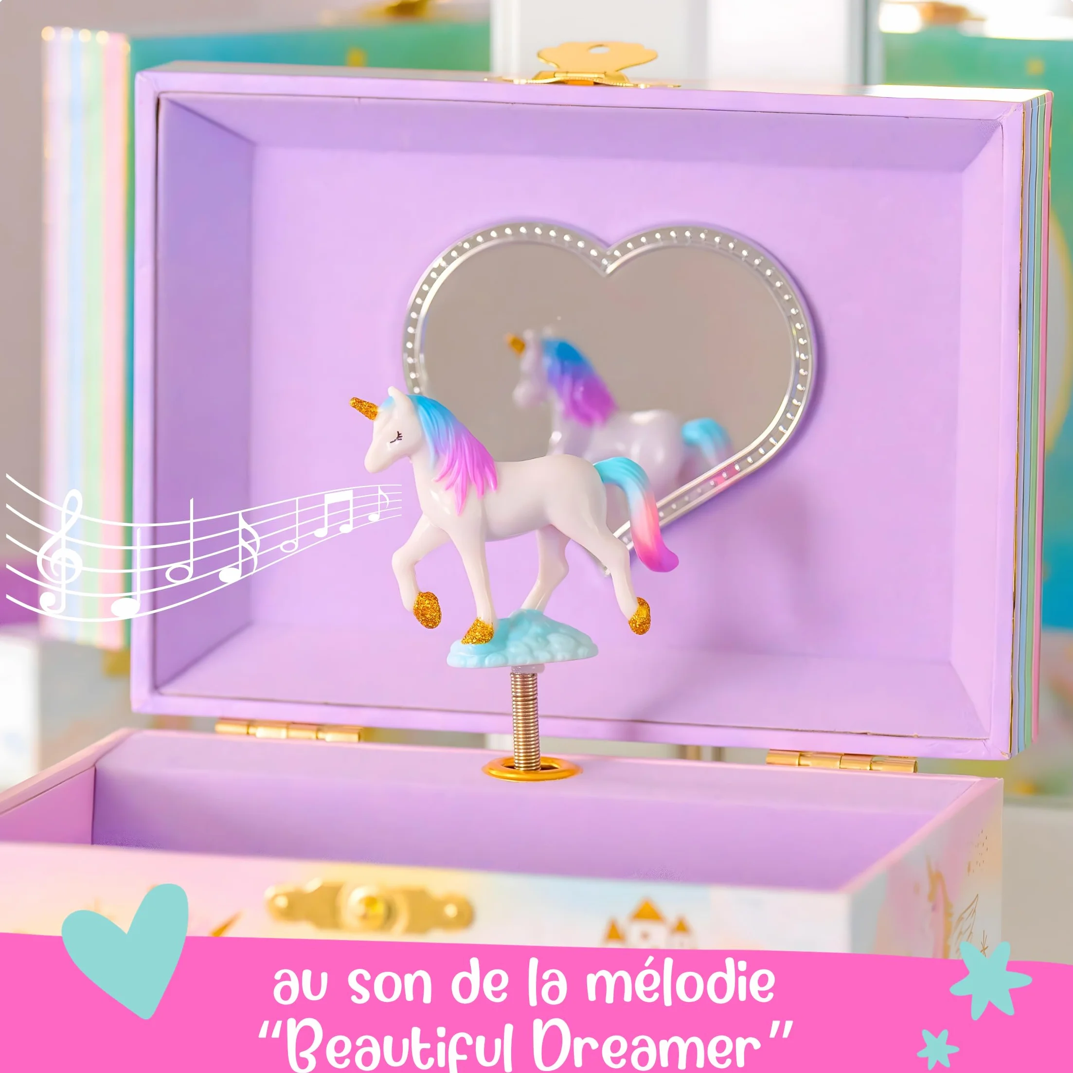 Giggle & Honey® Boîte à Bijoux Musicale Licorne pour Filles avec Miroir Cadeau 3-10 ans