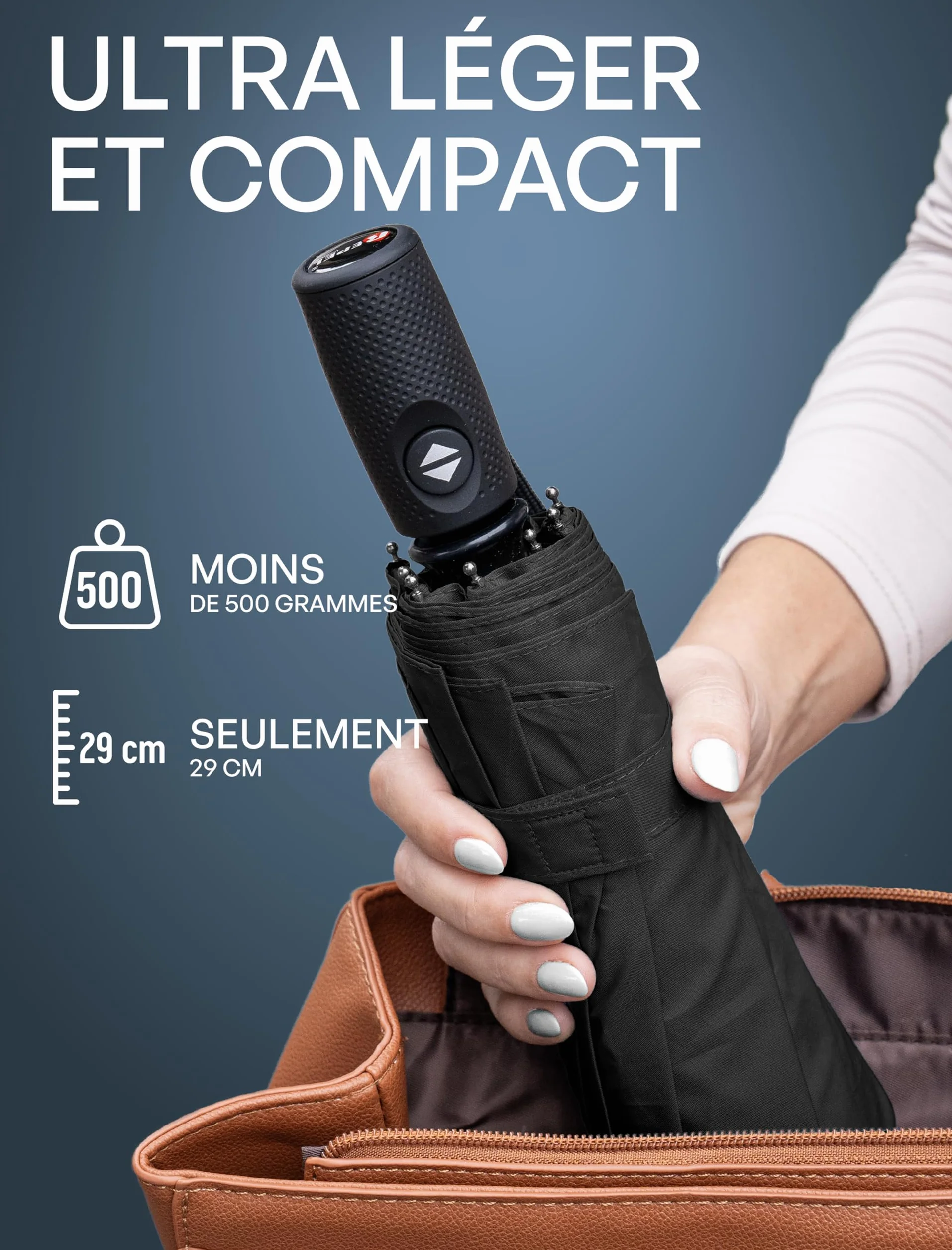 Parapluie Pliant Résistant au Vent Ouverture Automatique Armature Fibre de Verre Dôme Imperméable Compact