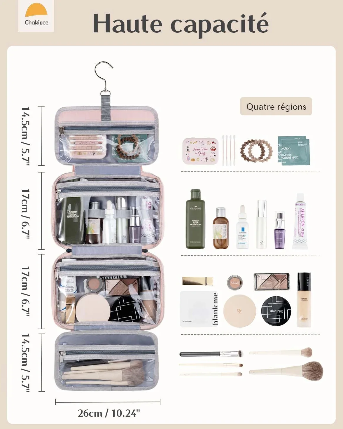 Trousse de Toilette à Suspendre Voyage Femme Imperméable avec Fenêtre Transparente Rose Moyen