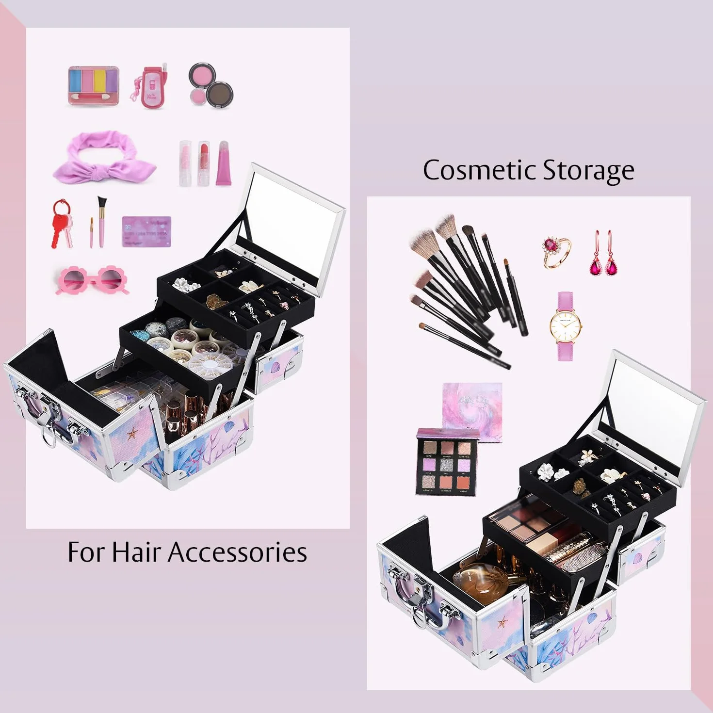 Mallette Maquillage avec Miroir Vanity Coffret Rangement Cosmétique Valise Voyage Fille Sirène