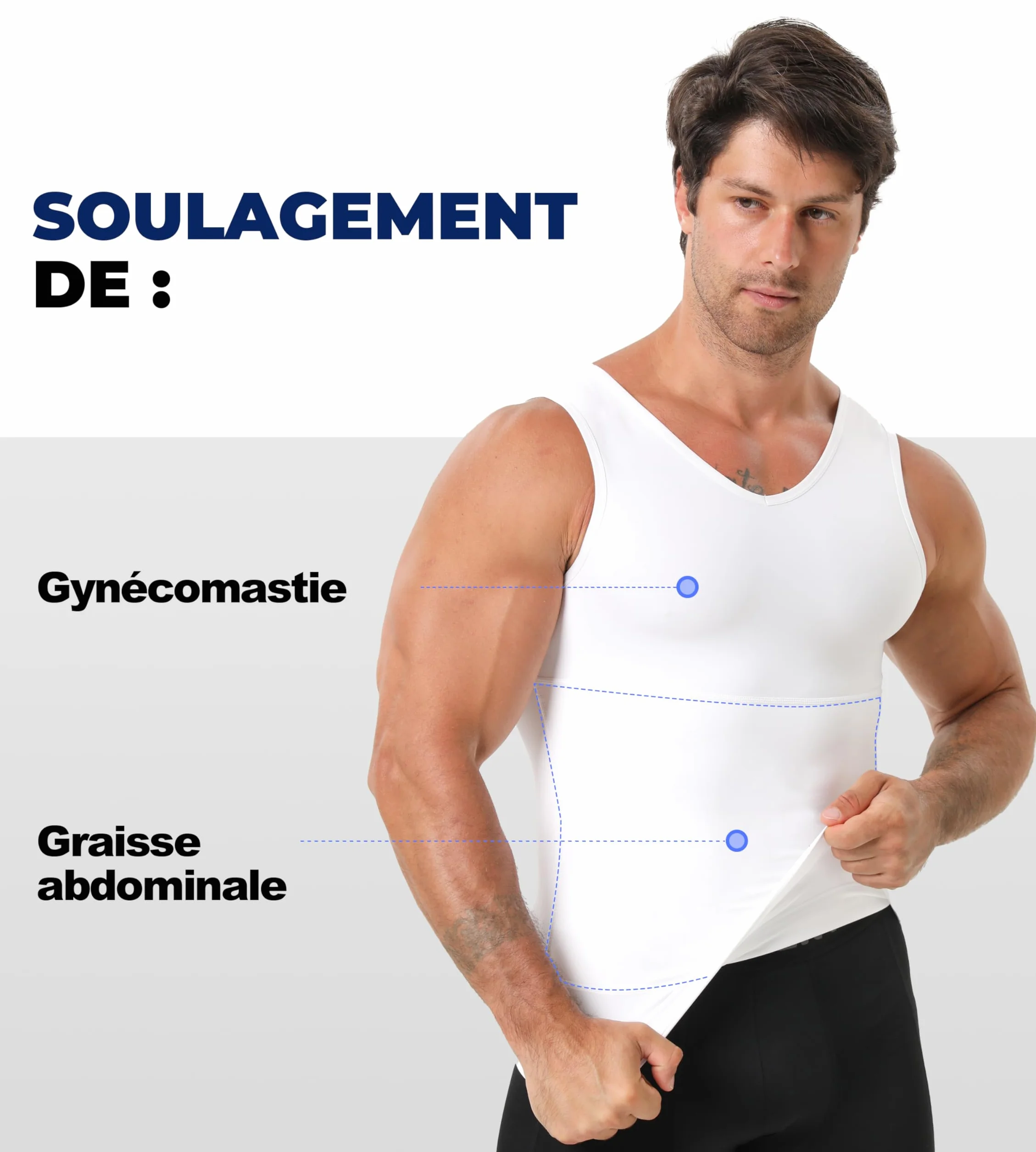 Débardeur de Compression Homme col V Gainant Gynécomastie