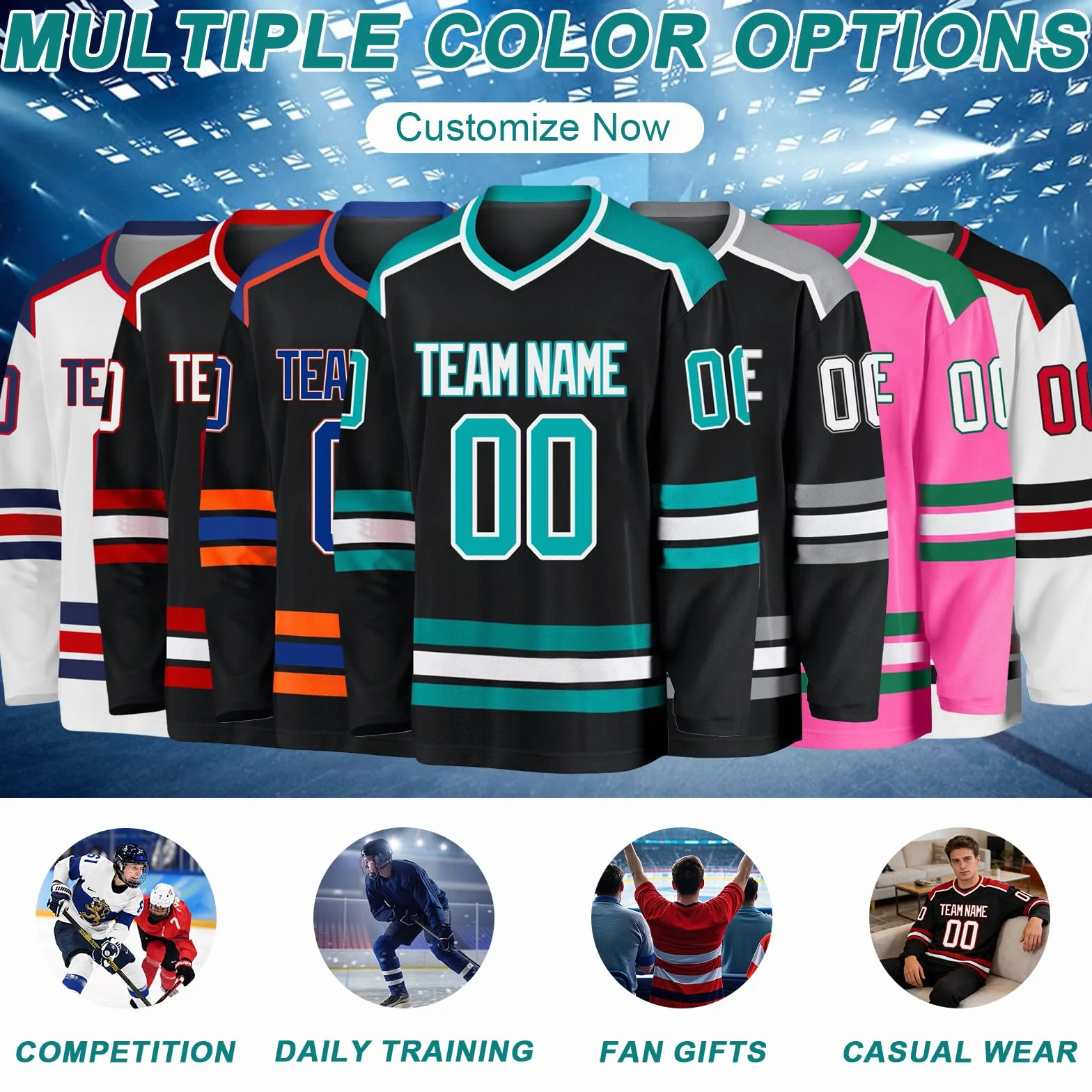 Maillot de Hockey Personnalisable Nom d'Équipe Tissu Respirant Maillé Hommes
