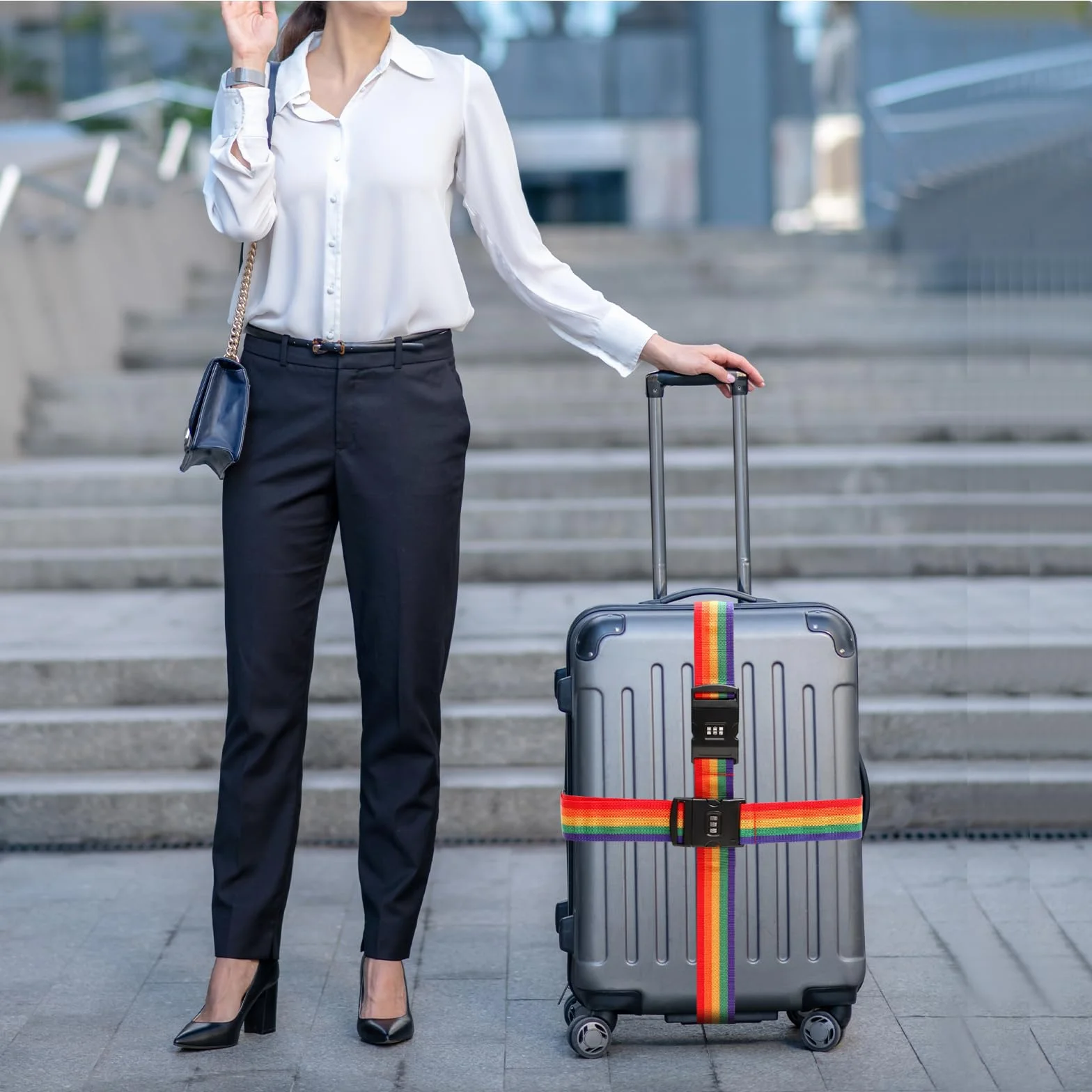 Lot de 2 Sangles pour Bagage Réglable avec Code Valise Voyage Arc-en-Ciel