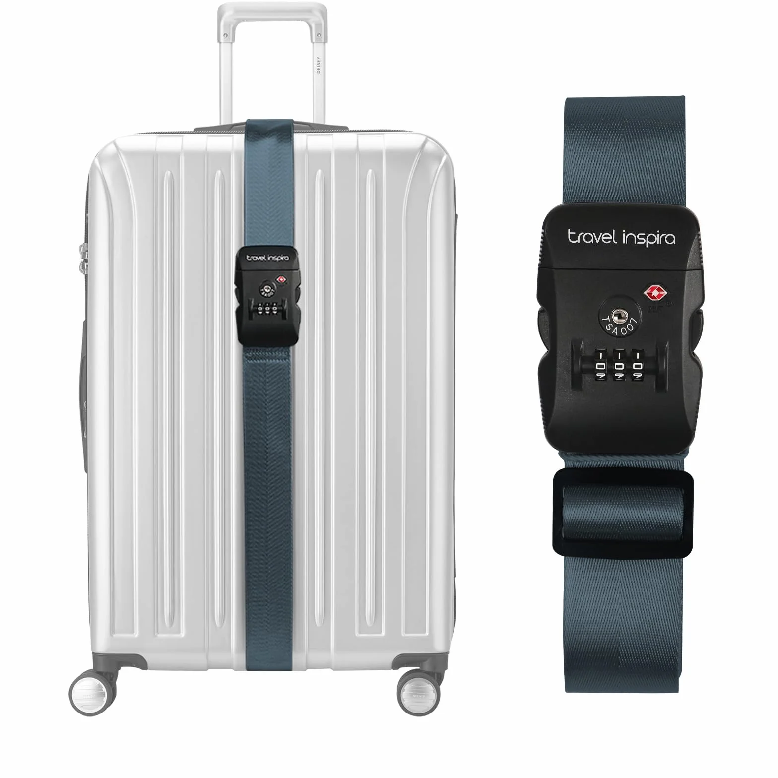 Sangle Valise TSA Réglable 103-200 cm pour Valises 20-32 Pouces, Ceinture à Bagages Bleu Marine