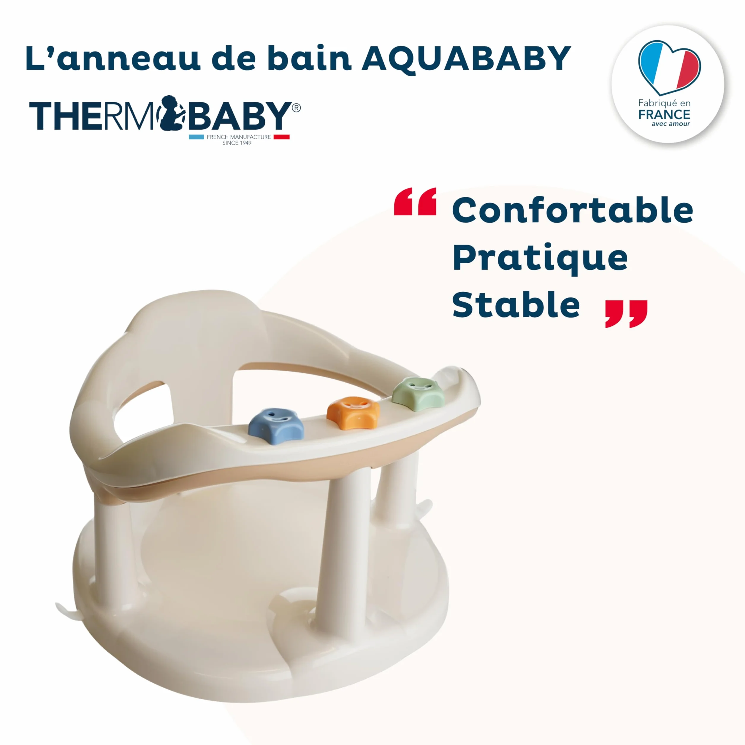THERMOBABY Anneau De Bain Bébé Aquababy Siège De Bain 7-16 Mois Fabriqué En France Noisette