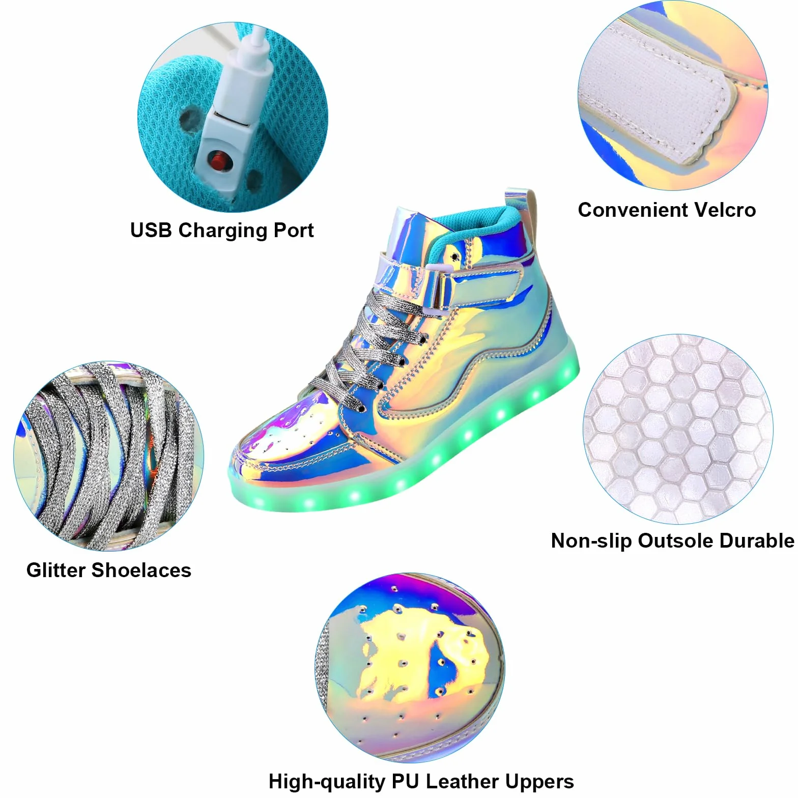 Chaussures lumineuses à LED USB Baskets montantes phosphorescentes homme femme danse fête