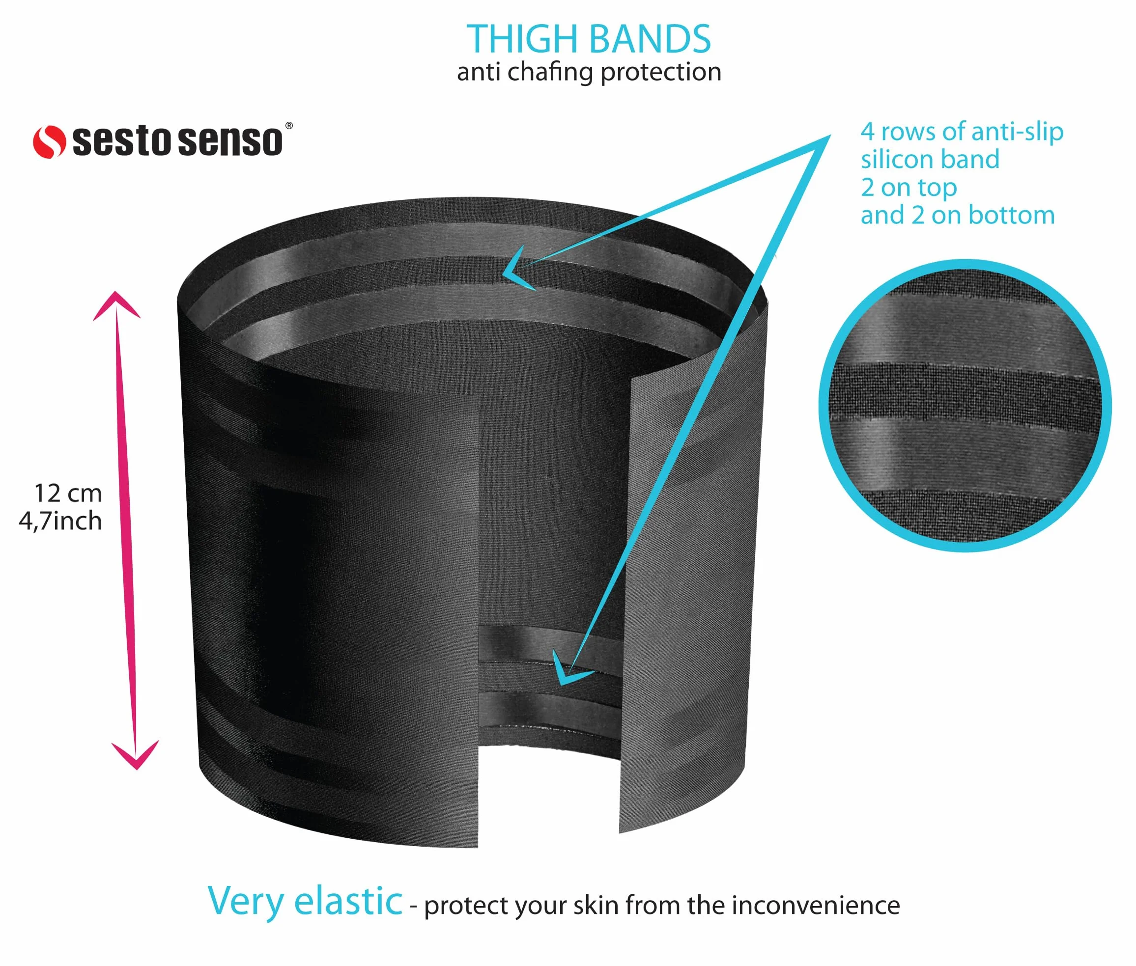 Sesto Senso 2 Paires Bandes de Cuisses Sport Protège-Cuisse Élastiques Antidérapantes en Silicone