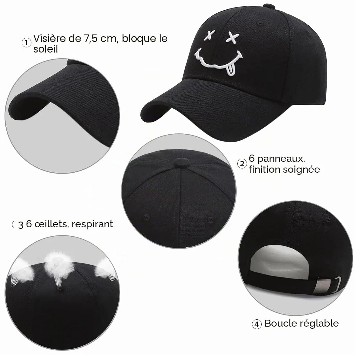 Casquette Baseball Enwokran Respirante Légère Réglable Unisexe Brodée Coton Anti-Soleil Sourire Hip Hop Sport Outdoor