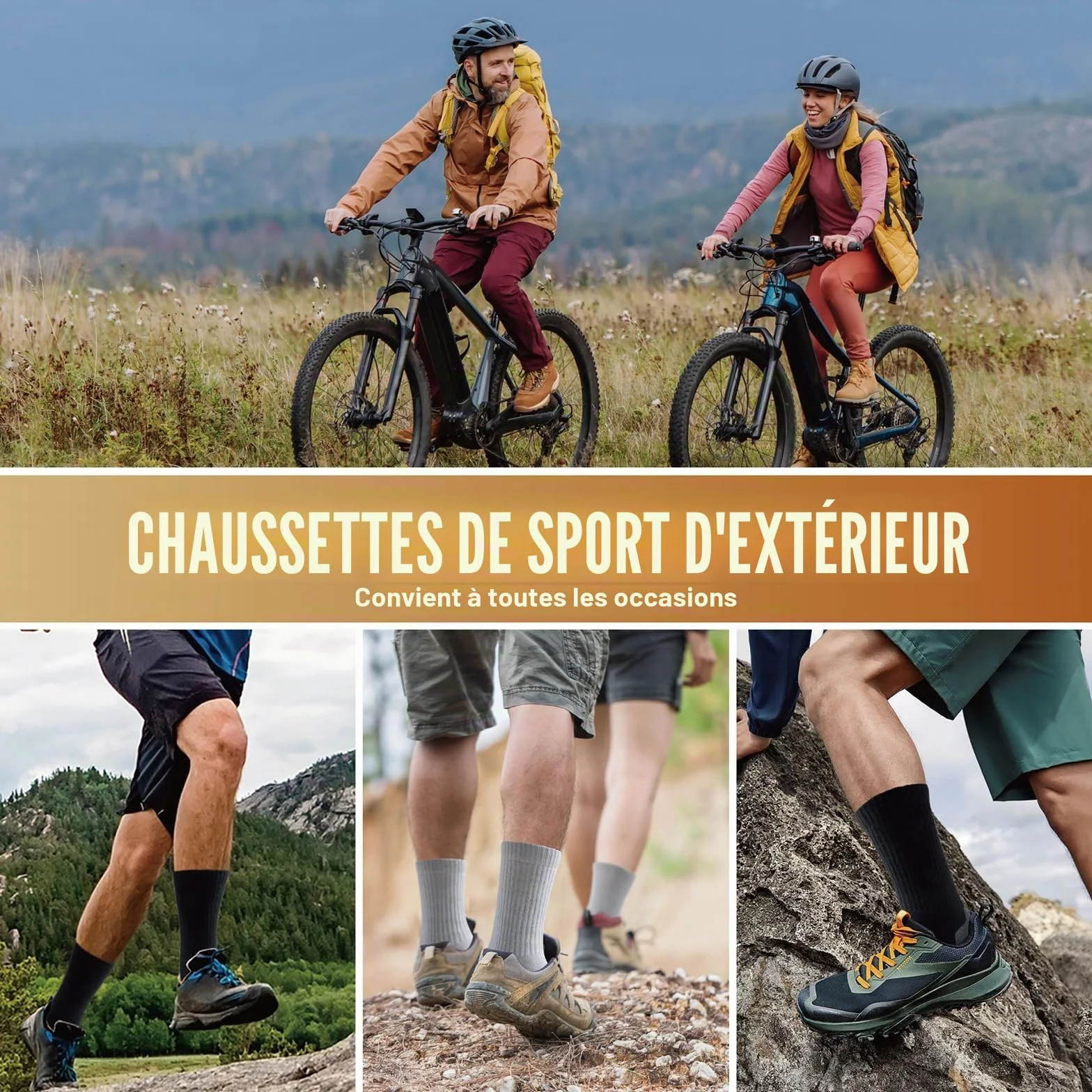 Chaussettes Hiver Chaude Homme Femme en Laine Mérinos Anti-Ampoules 3 Paires