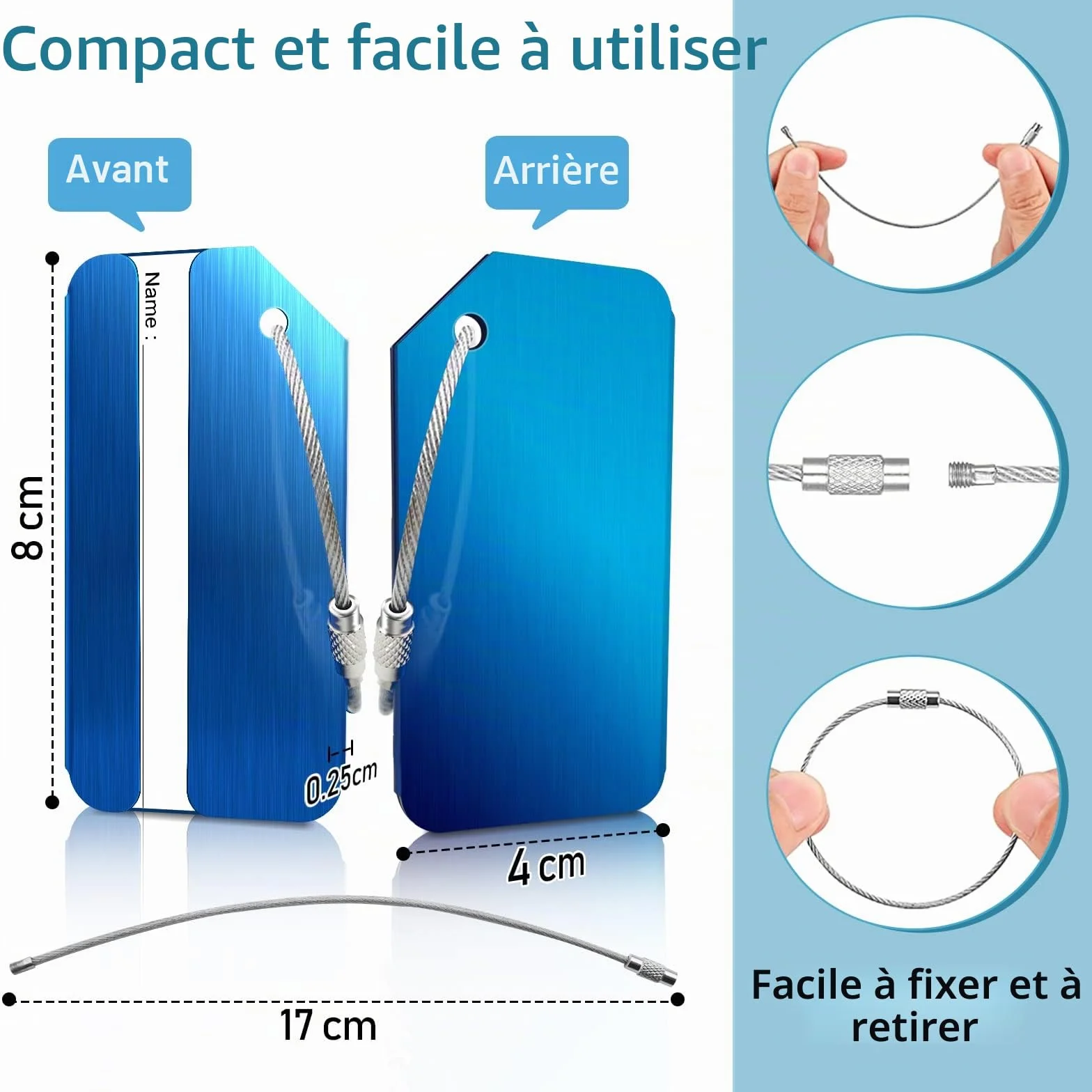 Étiquettes à Bagages Aluminium 6 Pièces, Étiquette de Valise pour Bagages, Sacs à Main, Valises