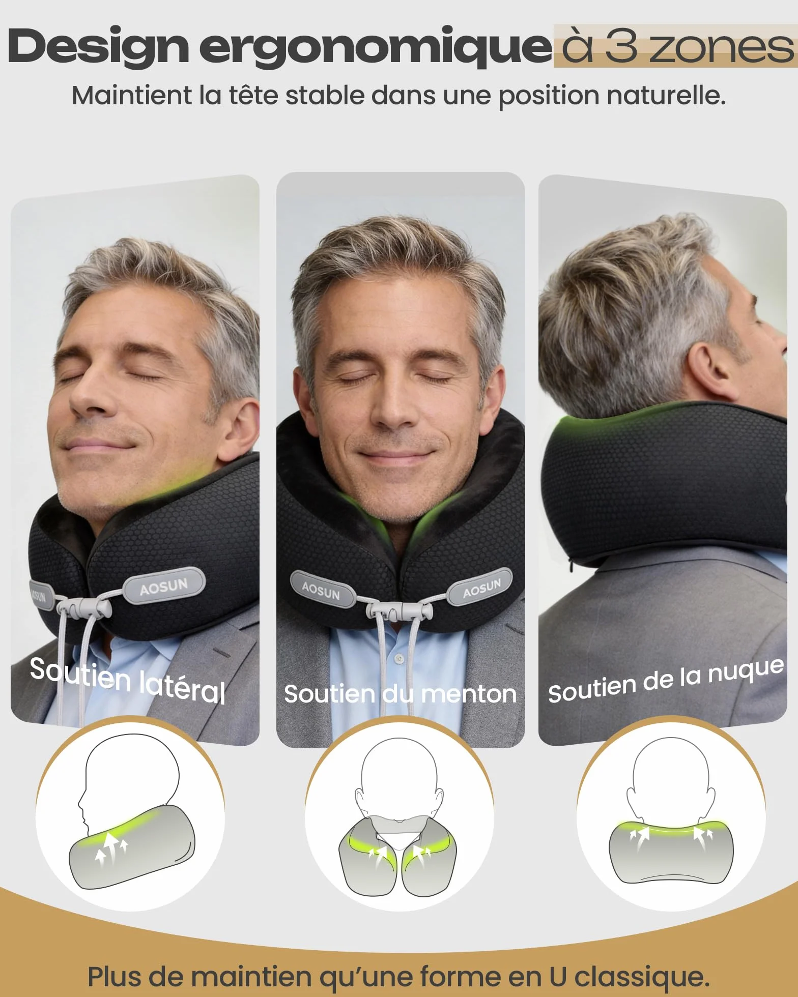Aosun Coussin de Nuque de Voyage 4 en 1 avec Masque et Bouchon, Mousse à mémoire de Forme, Appui-Nuque Doux pour Dormir