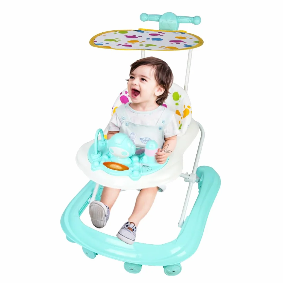 Trotteur Bébé Évolutif 3 en 1, Pliable avec Hauteur Réglable, Siège Amovible, Centre d'Activités 6+ Mois, Charge 12KG