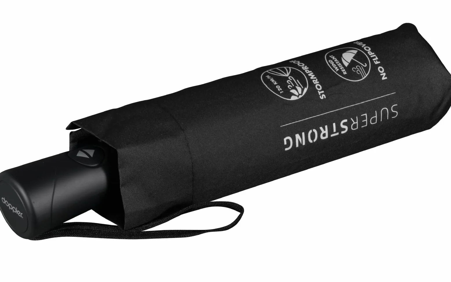 Doppler Parapluie pliant – Ouverture et Fermeture Automatiques – Testé en soufflerie à 120 km/h – 8 baleines en fibre de verre – Voyage Accessoires – Toile de 98 cm – Noir
