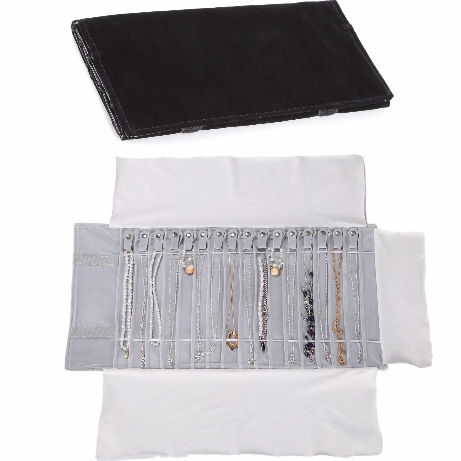 Organisateur de Bijoux Pliable Grande Capacité Sac de Rouleau Gris Flannel