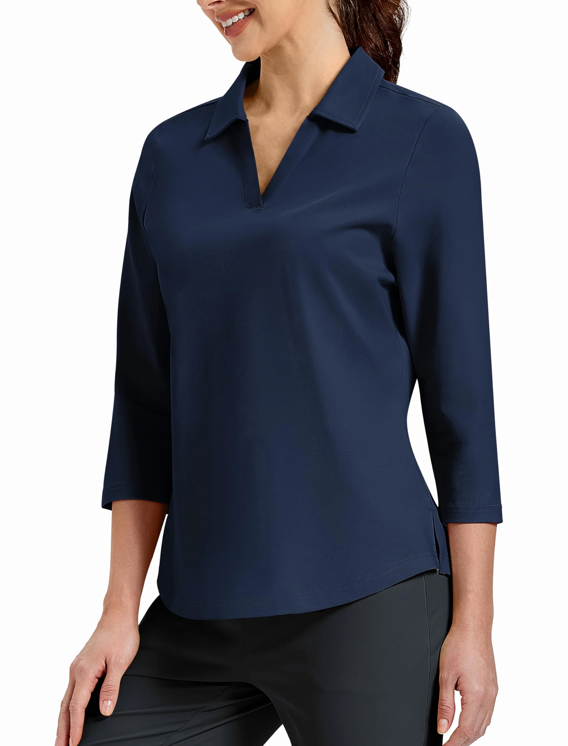 MoFiz Poloshirt Femme Manches 3/4 Coton UPF50+ Golf Polo Sport d'été