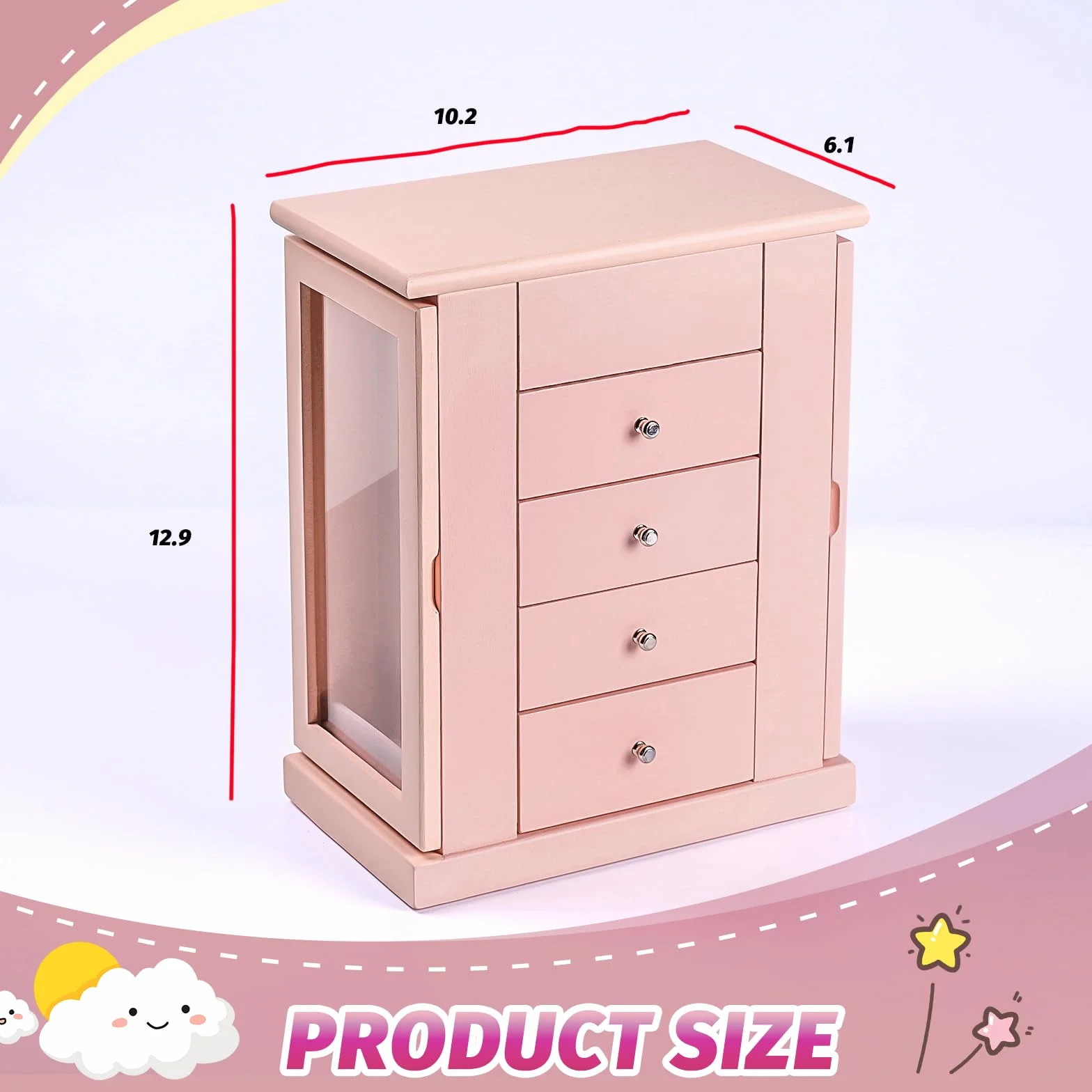 Boite a Bijoux Fille Musicale avec Danseuse en Rotation, 5 Niveaux, Bois, Cadeau Anniversaire (Rosa)