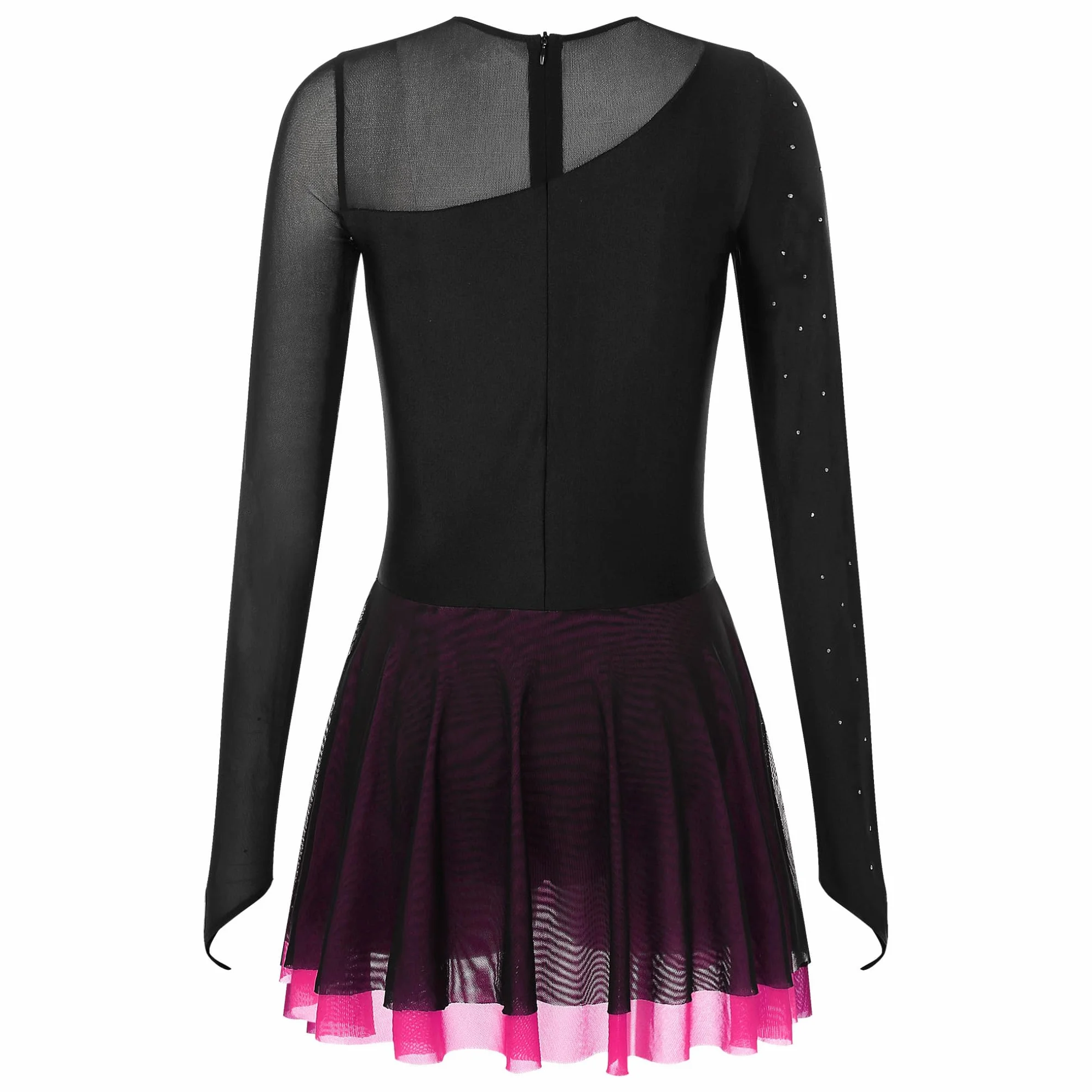 Robe Patinage Artistique Gymnastique Femme Justaucorps Danse Strass Manches Longues S-XXL