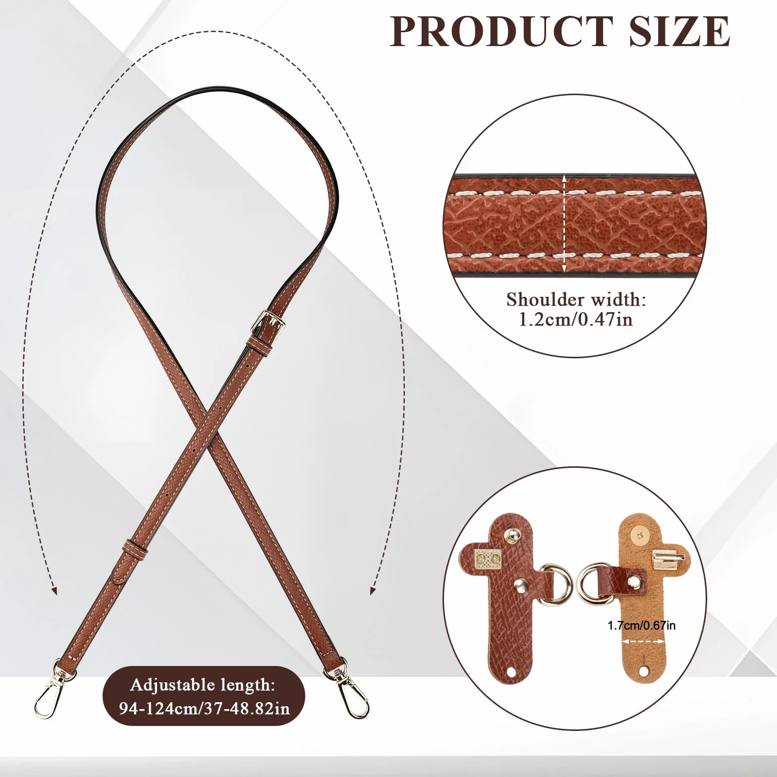 Bandoulière Longchamp Marron 12 mm 94-124 cm Sac Sangle avec Adaptateurs