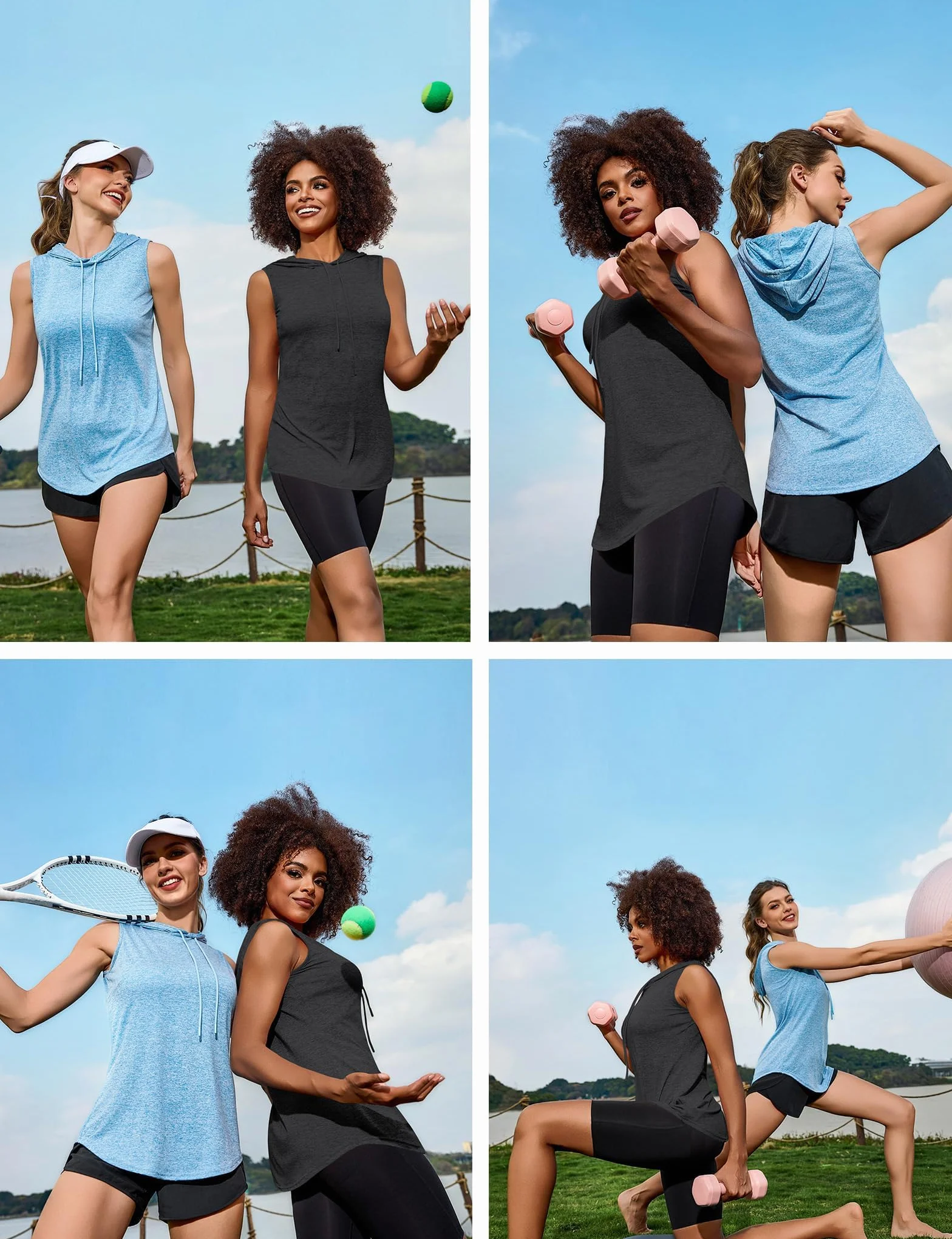 Femme Débardeur Sport sans Manches Capuche Cordon Ajustable T-Shirt Été Léger Respirant Fitness Yoga