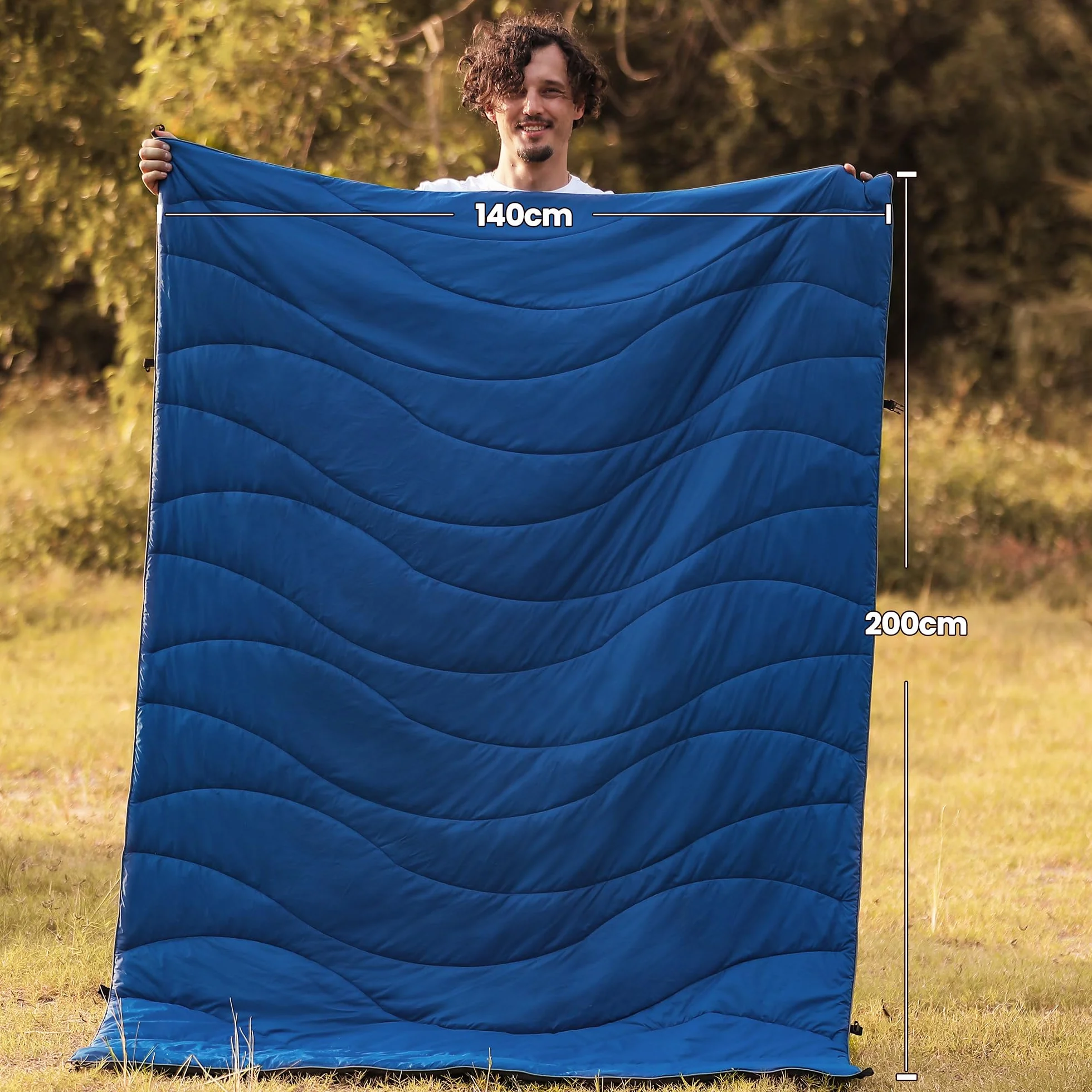 Winthome Couverture de Voyage Réversible 140×200cm Imperméable Chaude Camping Voyages Randonnée Bleu Gris