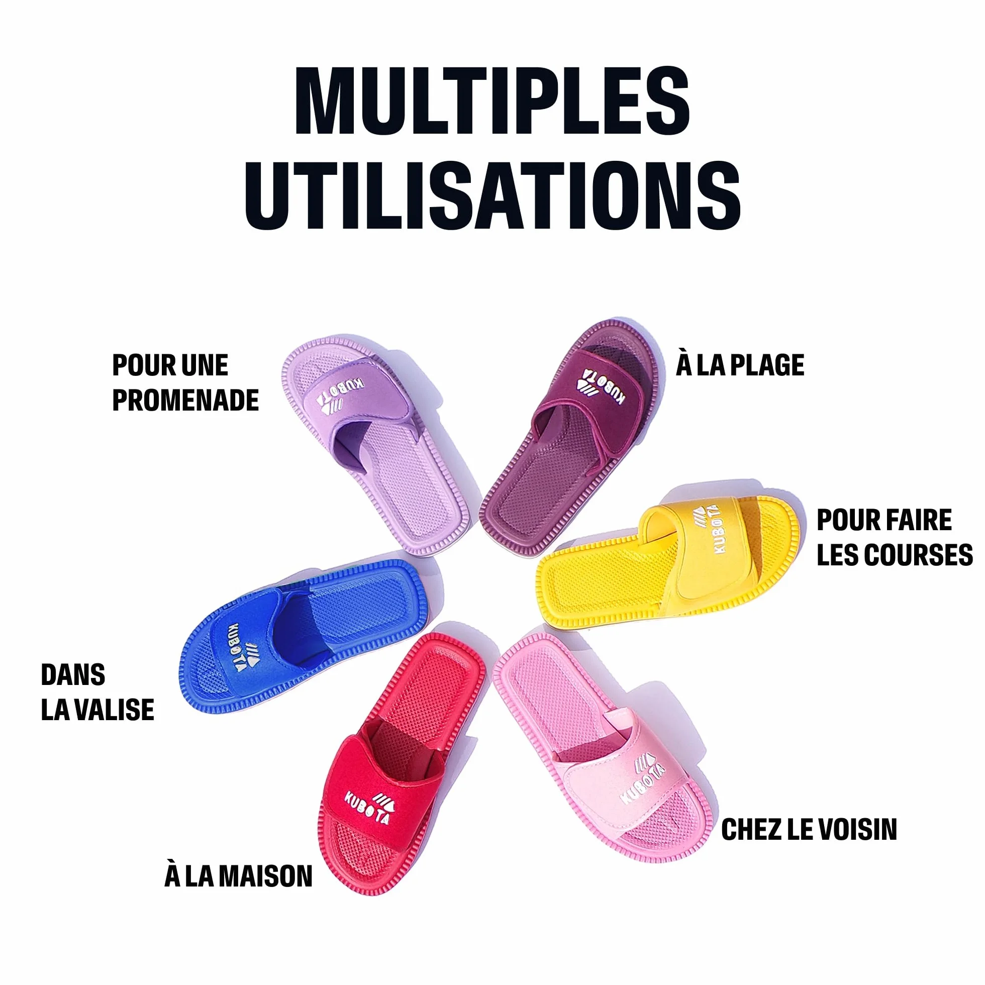 Kubota Claquettes à scratch Femme Homme Sandales été Chaussures piscine plage