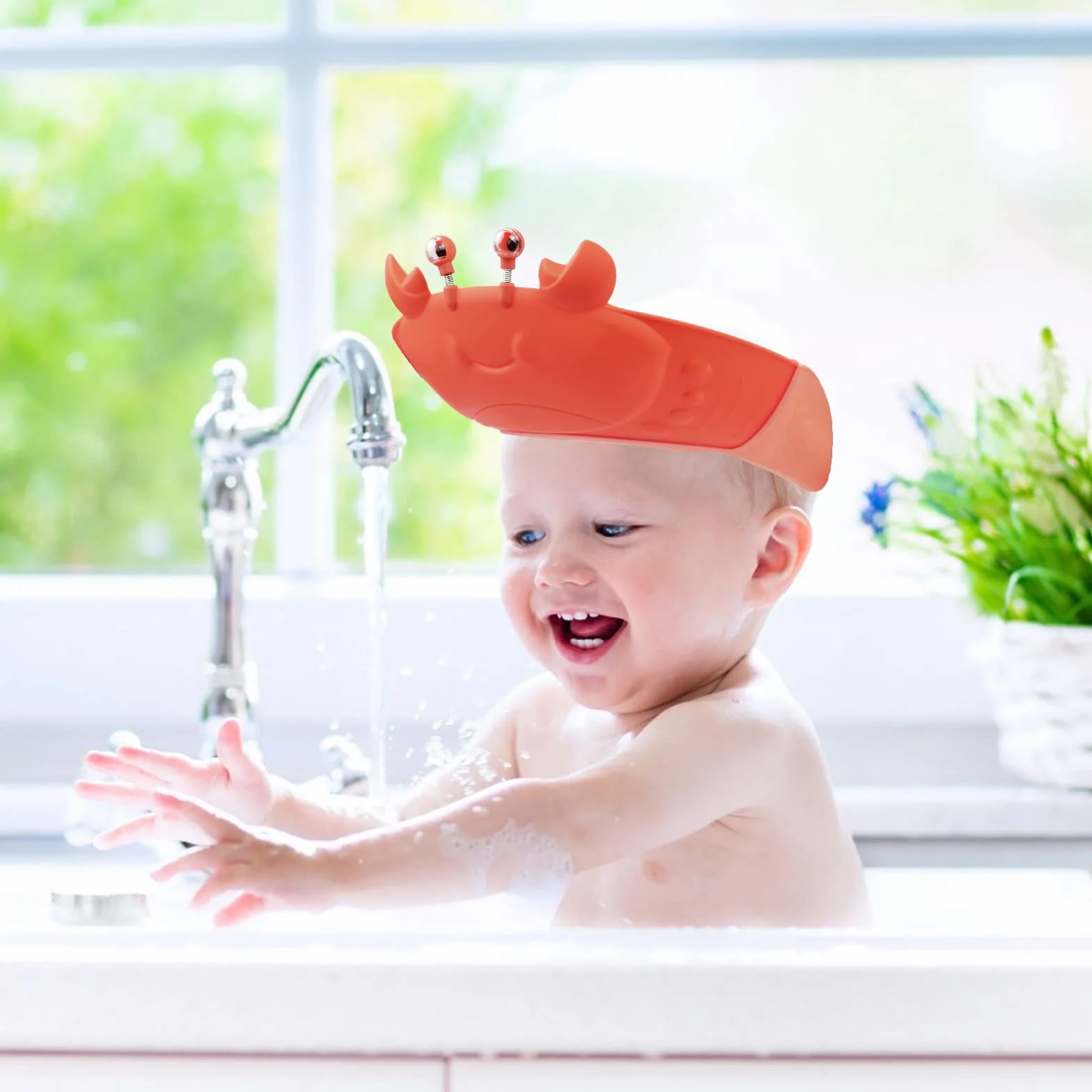 Visière Bonnets Casquette de Bain Enfant Réglable Protection Yeux Oreilles Bébé Rose