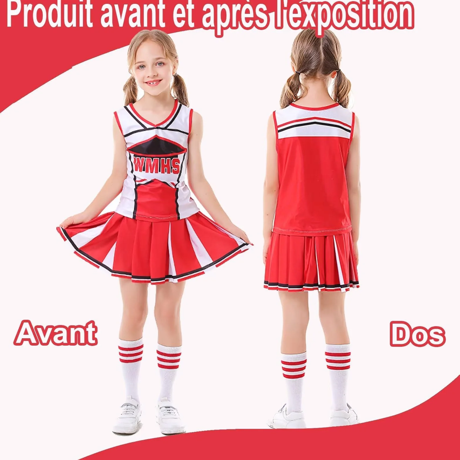 Déguisement Cheerleader Pompom Girl Fille 6-12 Ans avec Pompons Halloween Carnaval