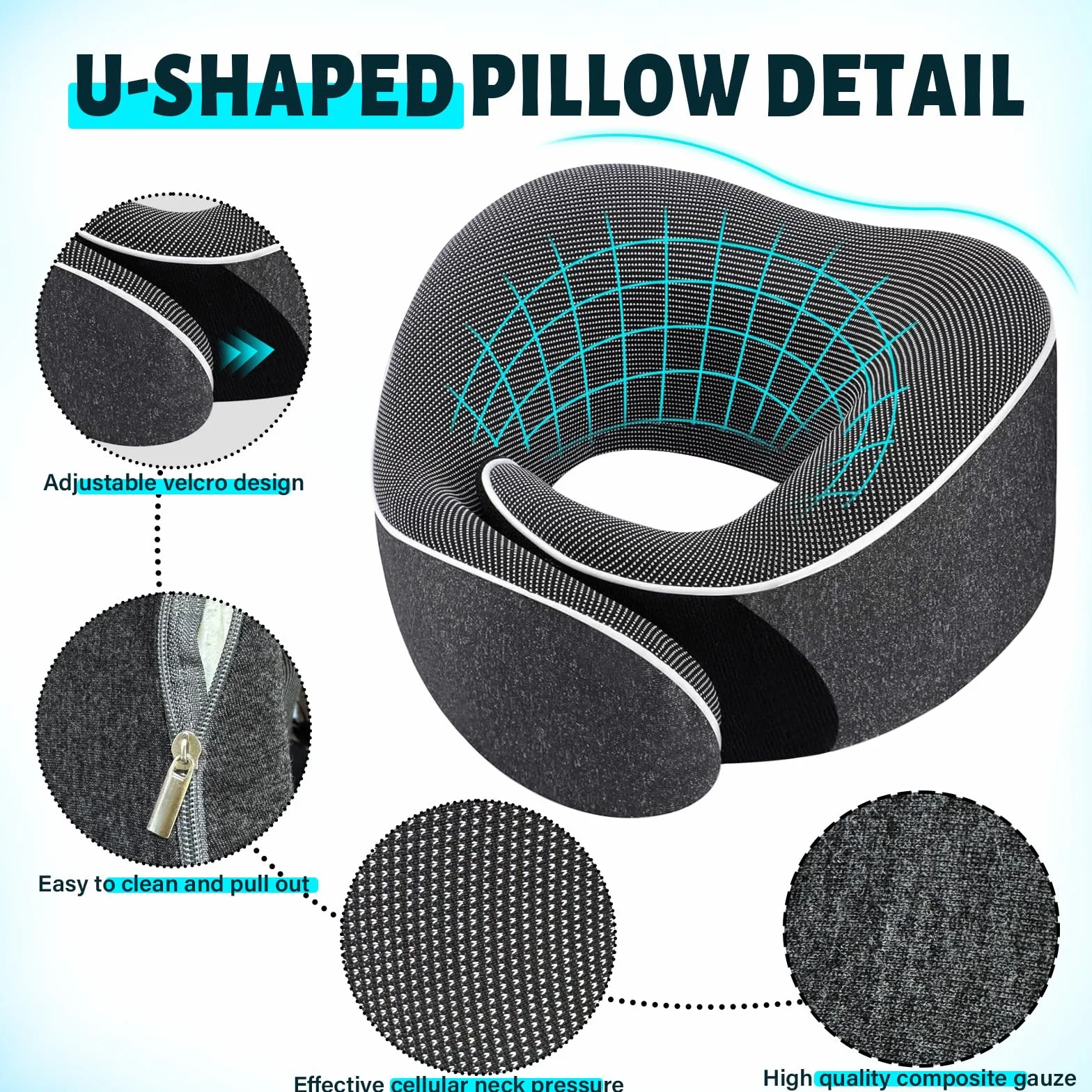 Coussin de Voyage Mémoire Forme pour Adultes avec Bouchons d'Oreille et Sac de Rangement - Avion Train
