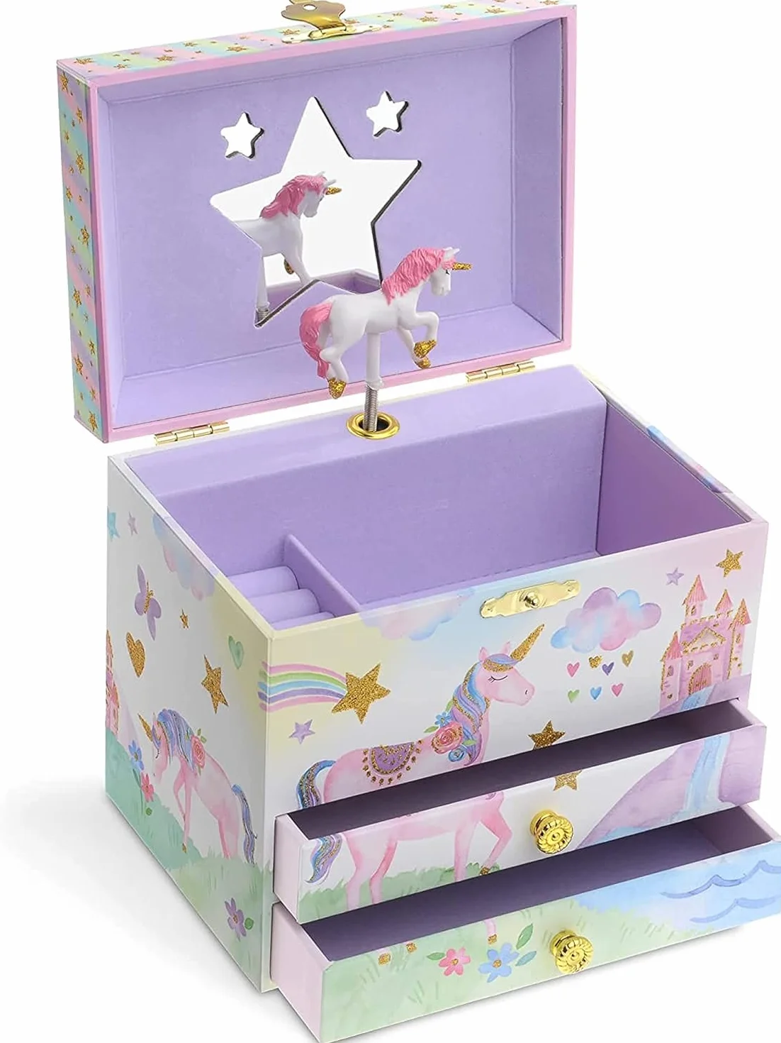 Jewelkeeper Grande Boîte à Bijoux Musicale pour Enfants avec 2 Tiroirs