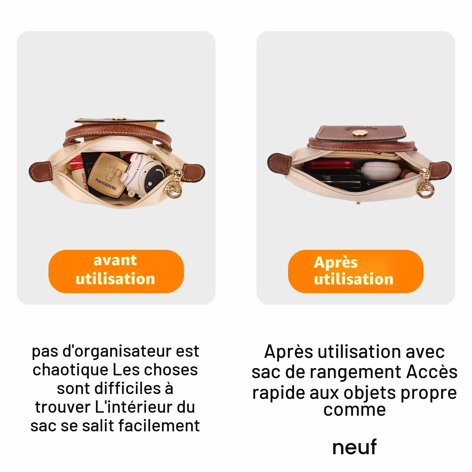 Lot de 2 Bandoulière pour Sac Longchamp, Organiseur de Sac à Main en Feutre, Sangle Réglable