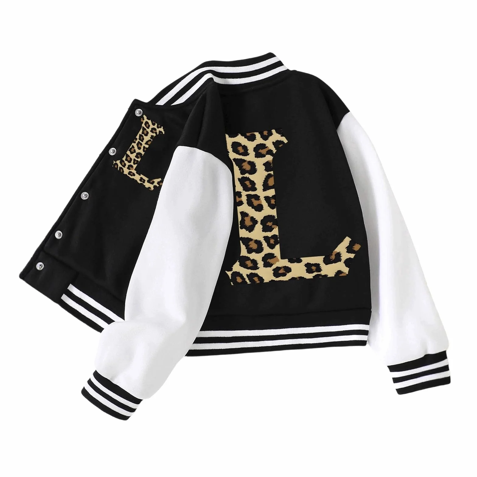 Veste de baseball scolaire élégante pour fille avec impression léopard et lettrage automne printemps