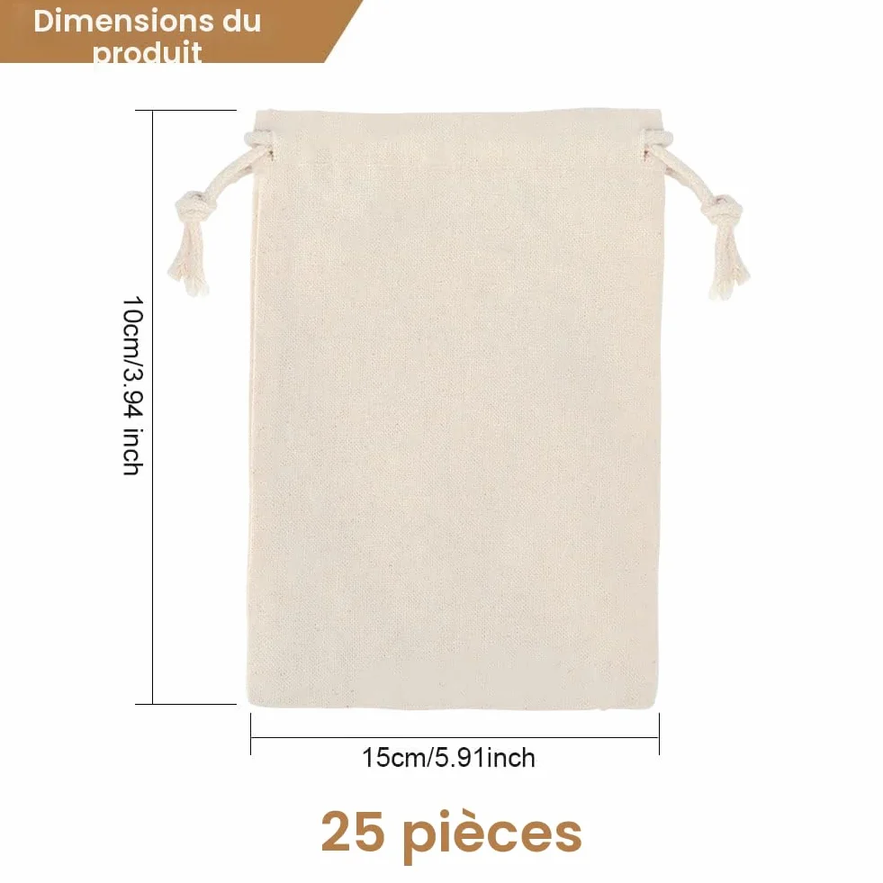 Aucuu 25pcs Petits Sachets Coton 10x15cm Sacs Tissu Cordon Serrage Jute Réutilisable Pochon Lavande Mariage Bijoux