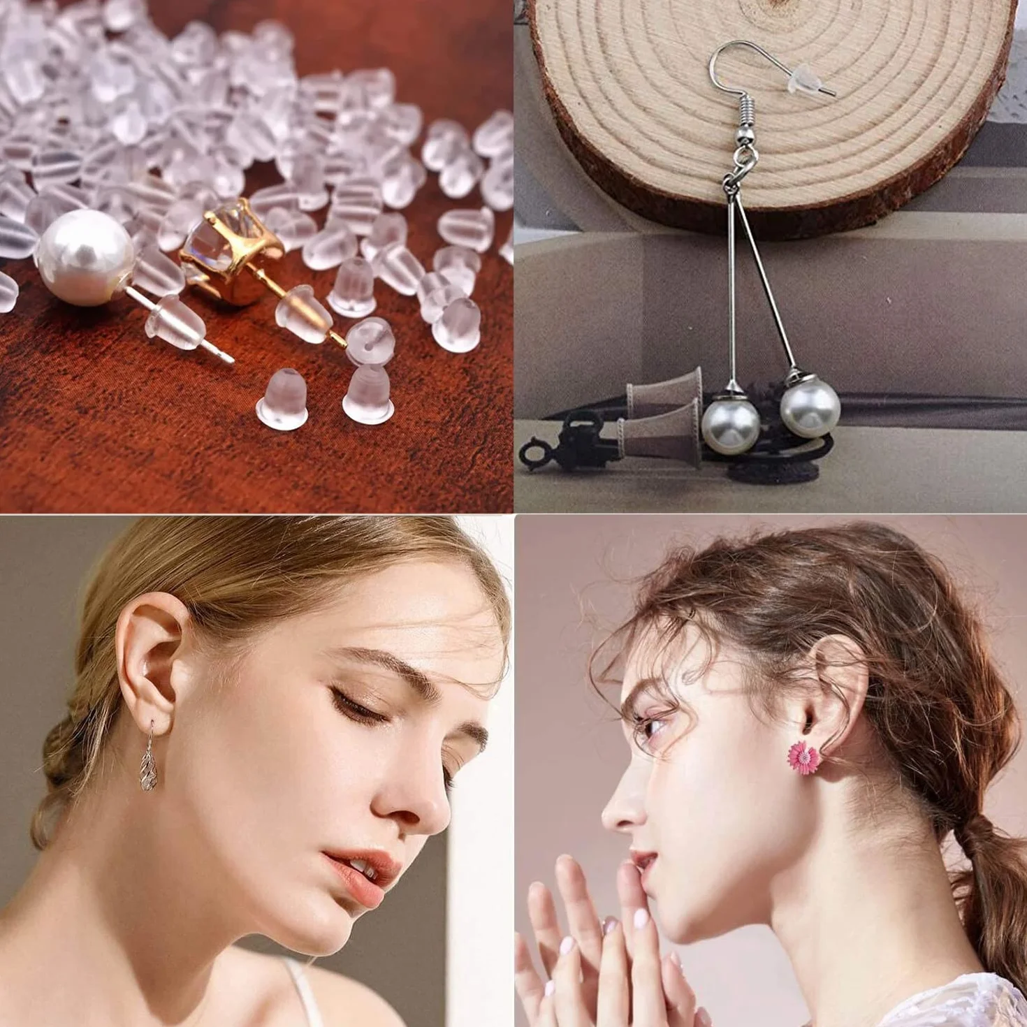 Bouchons d'oreille en silicone transparent 200 pièces, boucles de sécurité pour boucle d'oreille 4x4 mm