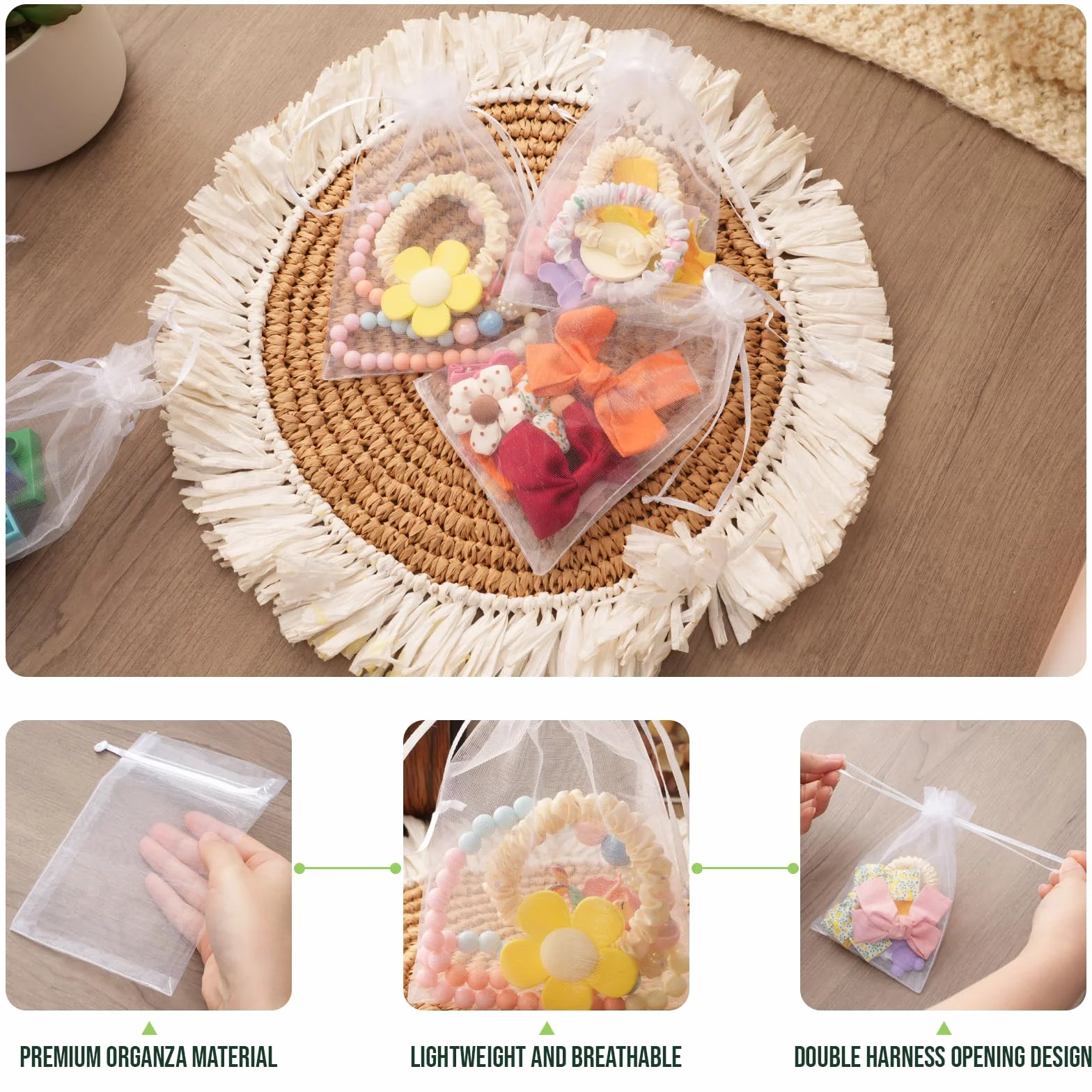 Sachet Organza 10x15 cm Blanc - Petits Sacs à Remplir avec Cordon pour Bijoux, Bonbons, Mariages
