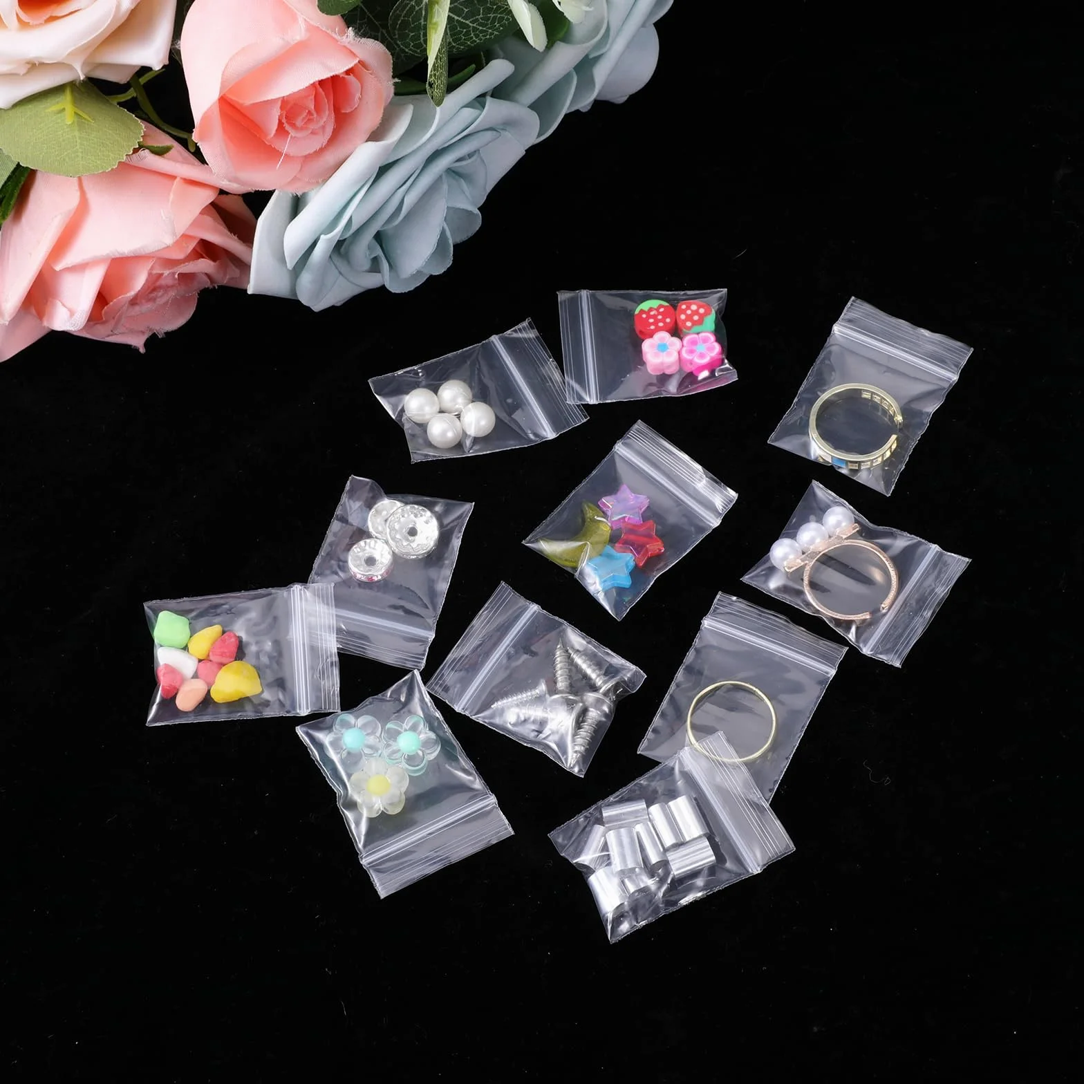Lot de 100 petits sacs en plastique transparents 4 x 3 cm réutilisables pour bagues boucles d'oreilles bonbons