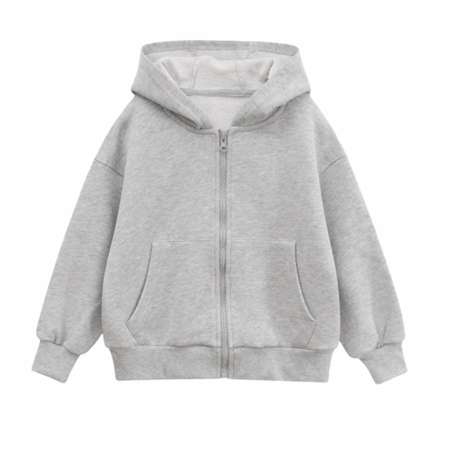 Sweat à Capuche Zippé Enfant 5-16 Ans Rembourré Manches Longues Couleur Unie
