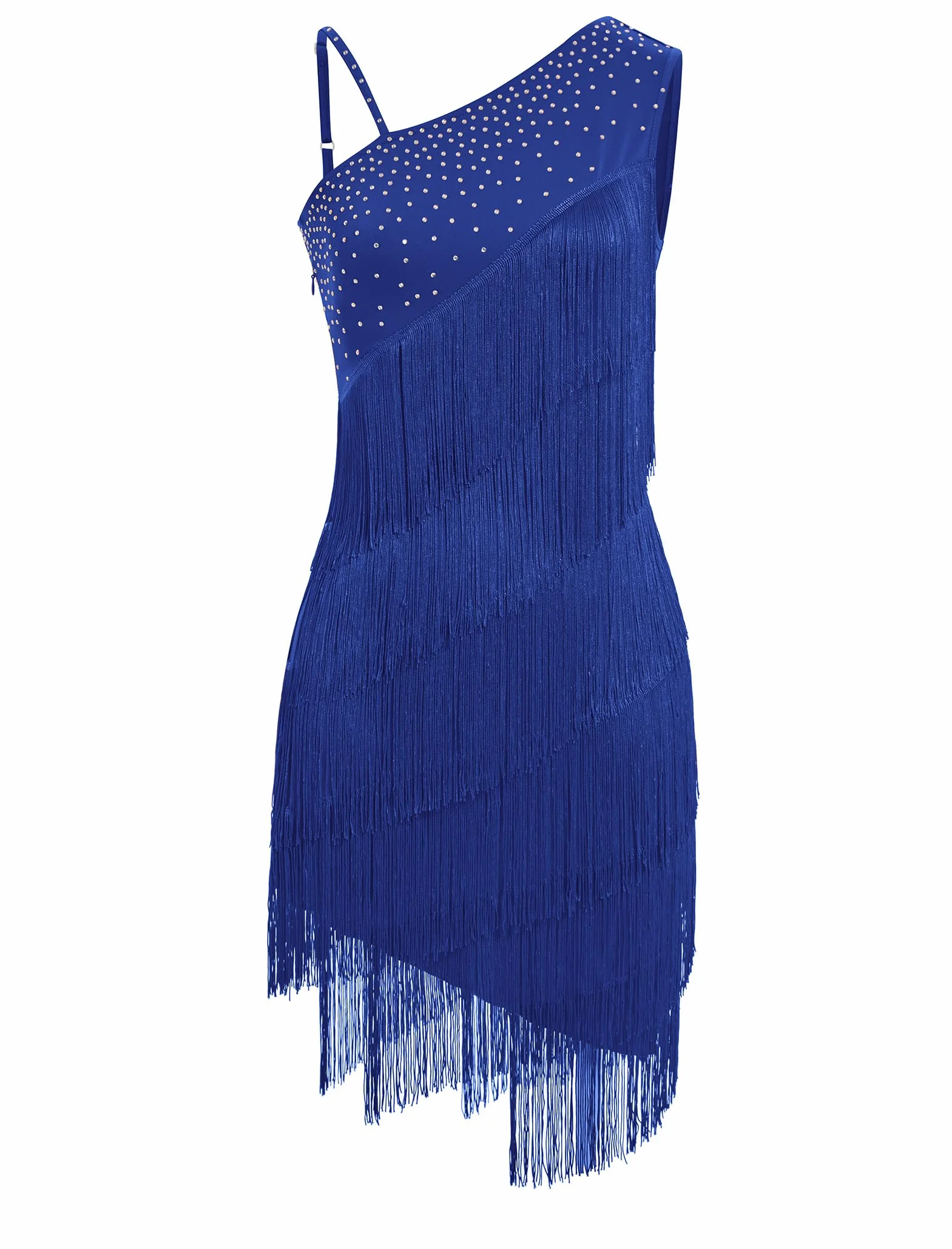 Robe asymétrique à une épaule en strass pour femme - Robe de danse latine années 1920 - Robe à paillettes Salsa Cha-Cha
