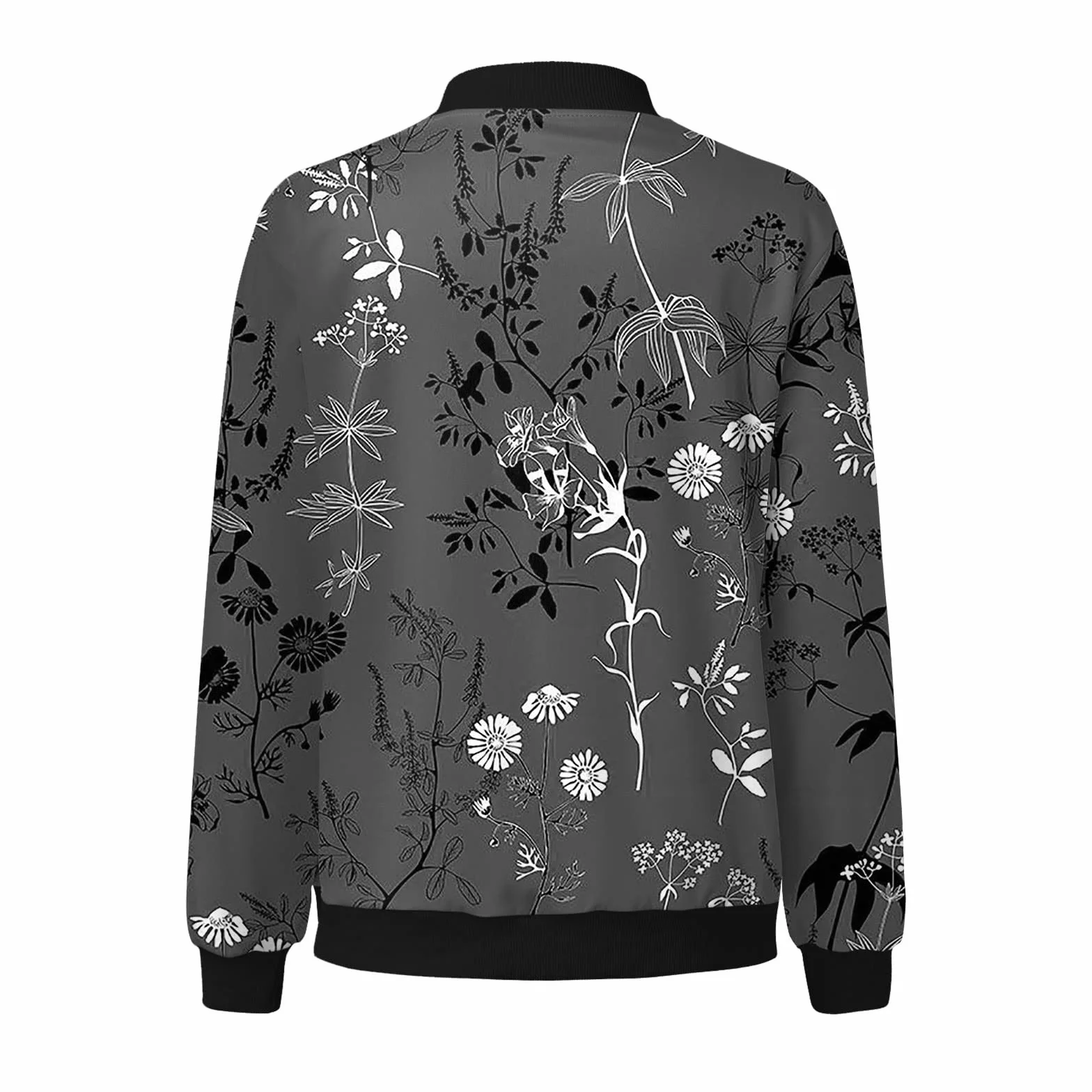 Veste Bomber Femme Fleurie Blouson Printemps Chic Manches Longues Zippé Léger Courte Imprimé Fleur Casual Baseball