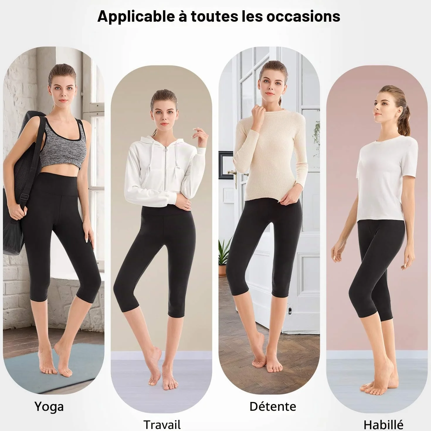 SINOPHANT Legging 3/4 Femmes Pantalon de Sport Taille Haute Yoga Opaque Doux