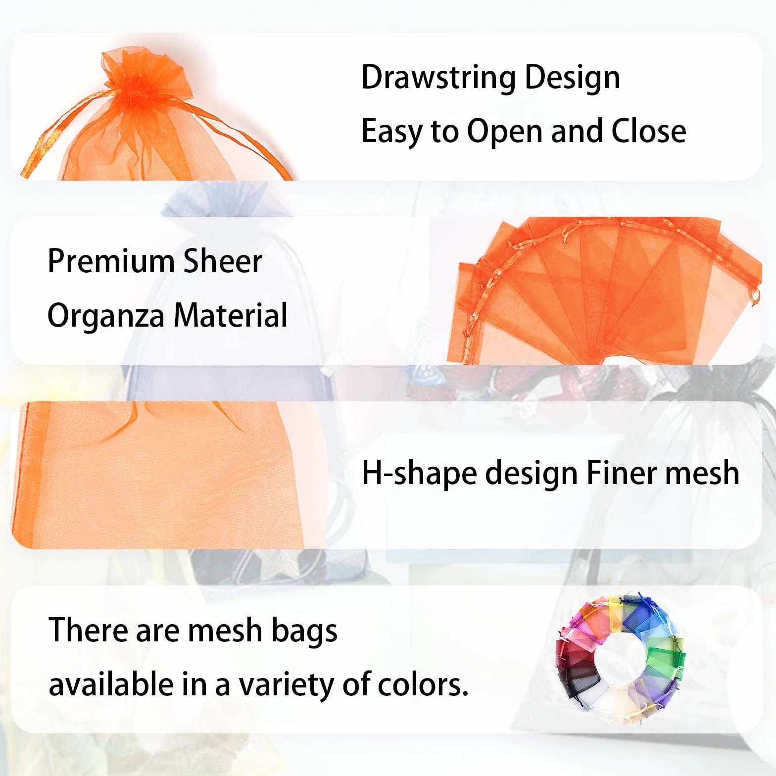 POPOYU 100Pcs Organza Sachet 7x9cm Tulle Dragées Jewellery Drawstring Bag