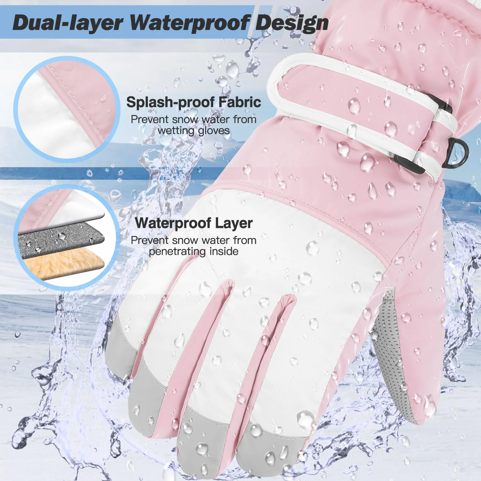MoKo Gants de Ski Imperméables Enfants 6-15 Ans Coupe-Vent Neige Thermiques Bleu M