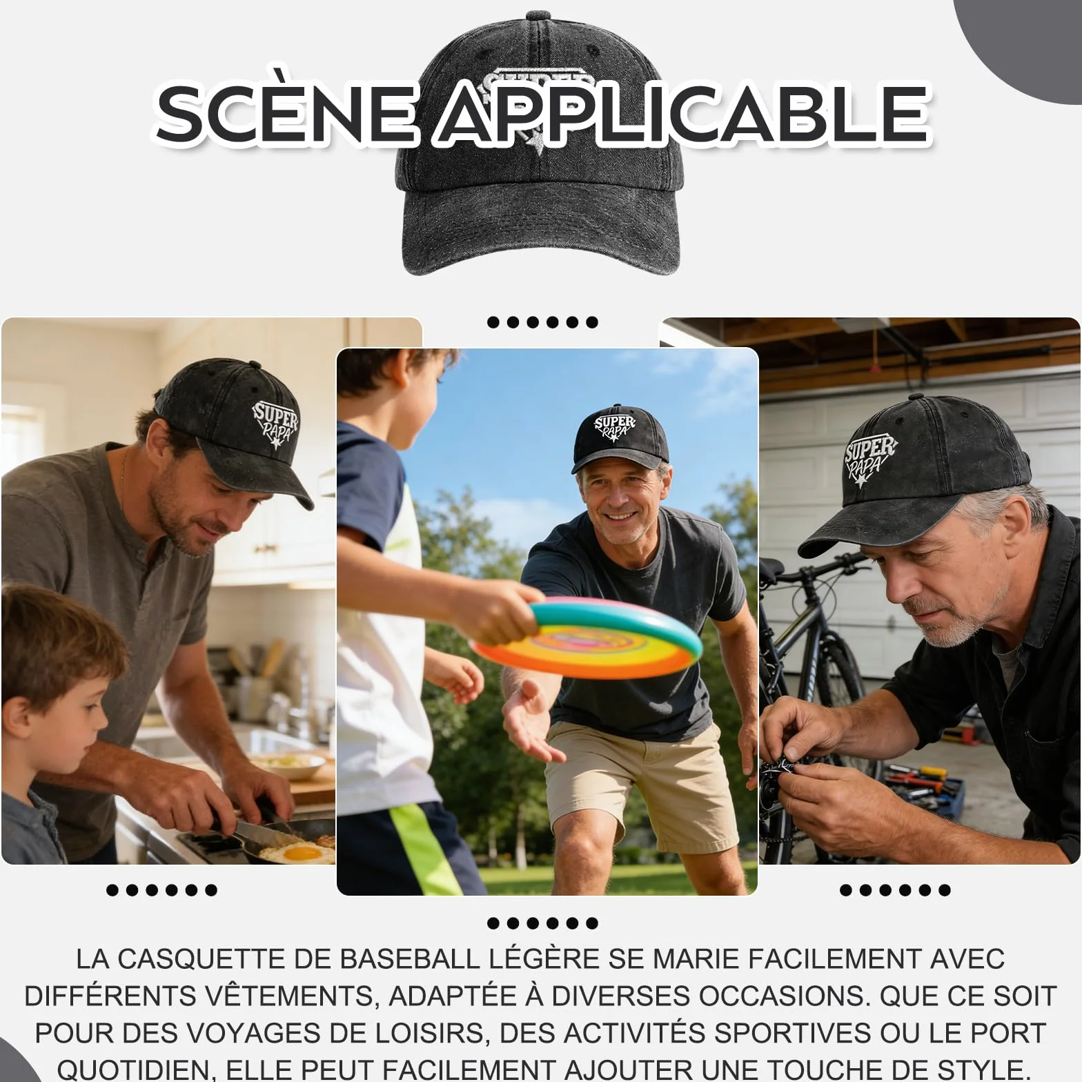 Casquette Super Papa Brodée Coton Lavé Réglable Cadeau Fête des Pères
