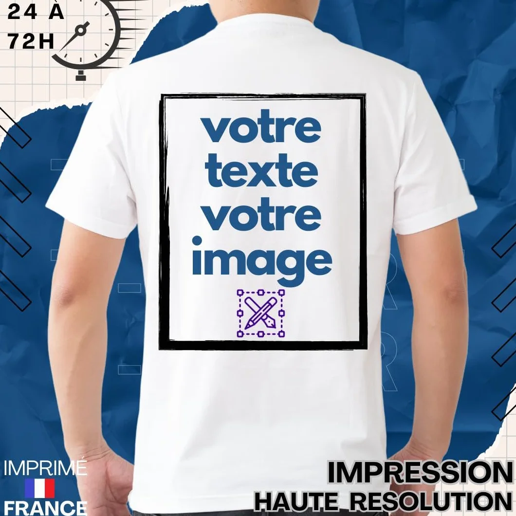 T-Shirt Personnalisé Recto/Verso 100% Coton Blanc Noir Unisexe