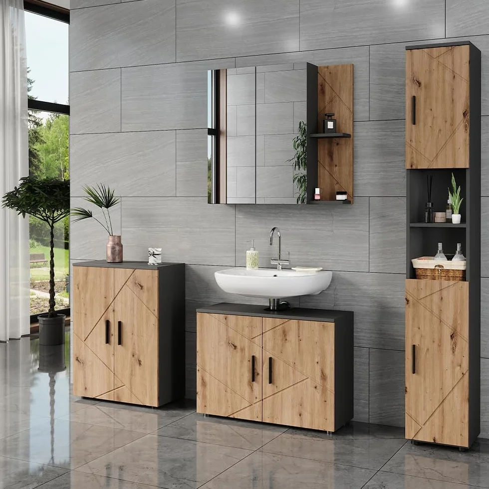 Vicco Commode à Langer Irma 60x97cm Anthracite Chêne de Force doré Plan à Langer