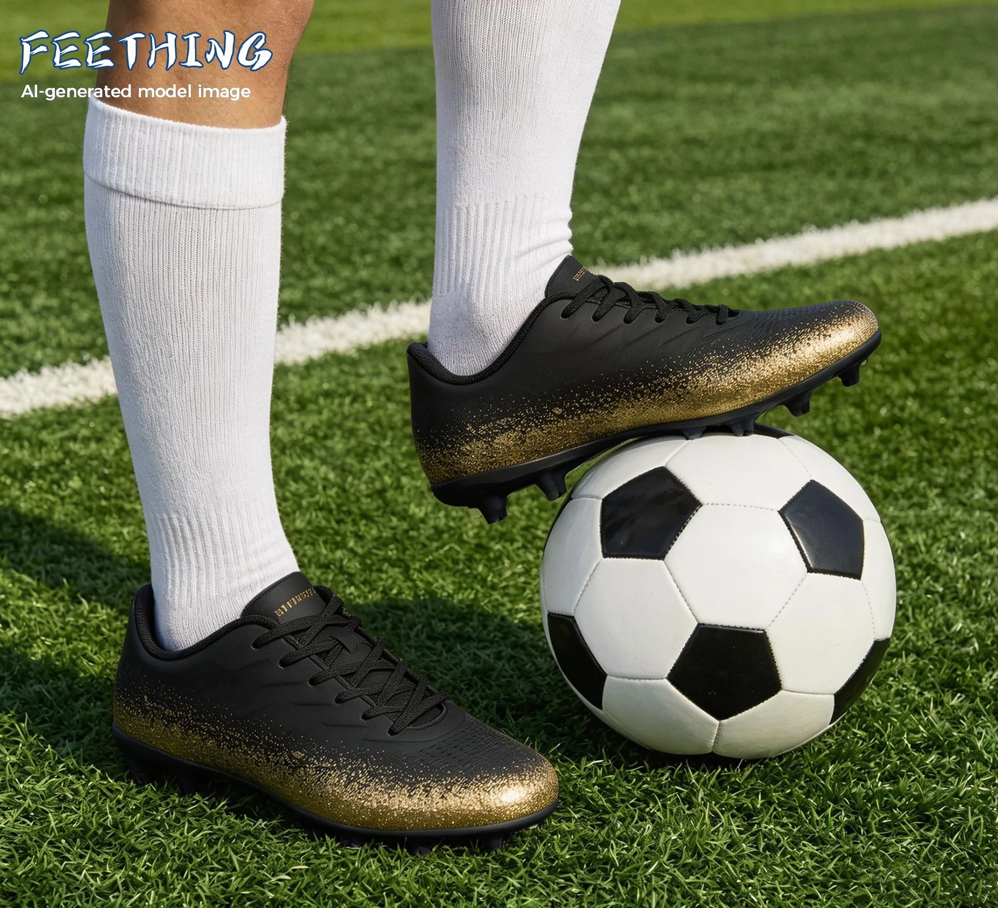 Chaussures de Football Homme Crampons Moulés Terrain Herbe Synthétique Tige Basse Antidérapantes