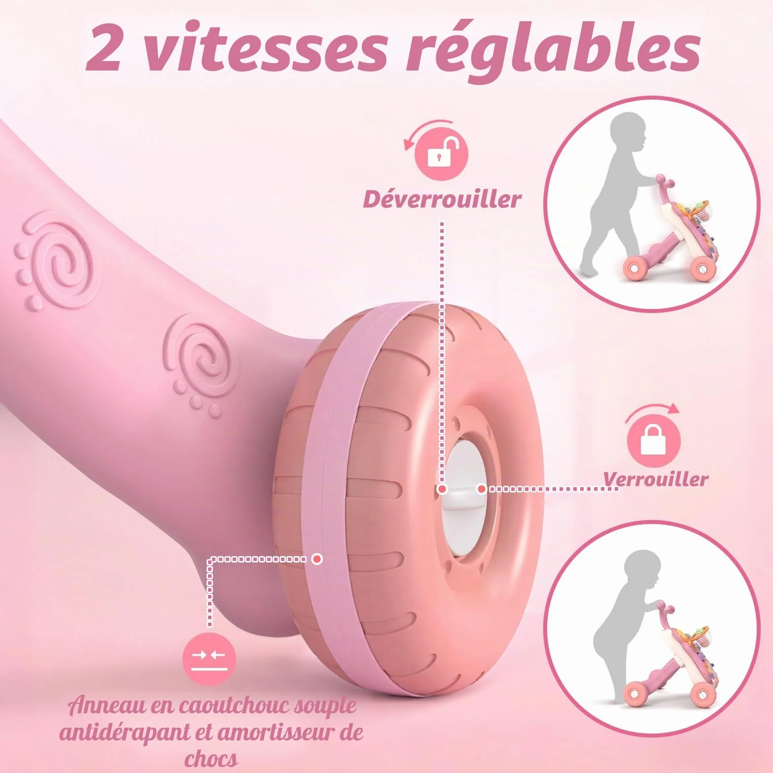 Trotteur Bébé Enfants 3 en 1 Chariot de Marche Détachable avec Vitesse Réglable et Table Activité d'Éveil pour 6-36 Mois