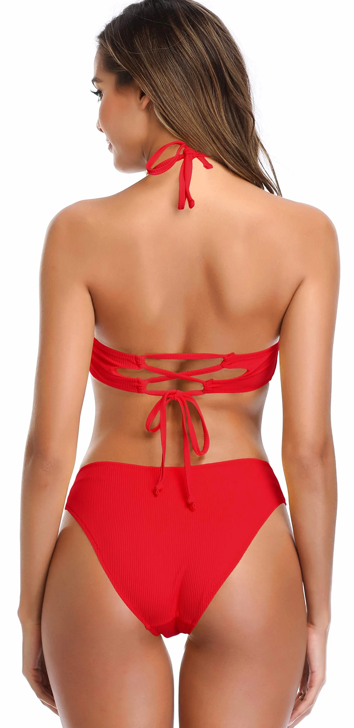 SHEKINI Bandeau Maillots de Bain Femme Deux Pièces Halter Réglable Amovibles Sangle d'épaule Taille Basse Imprimé Florale Bas de Bikini
