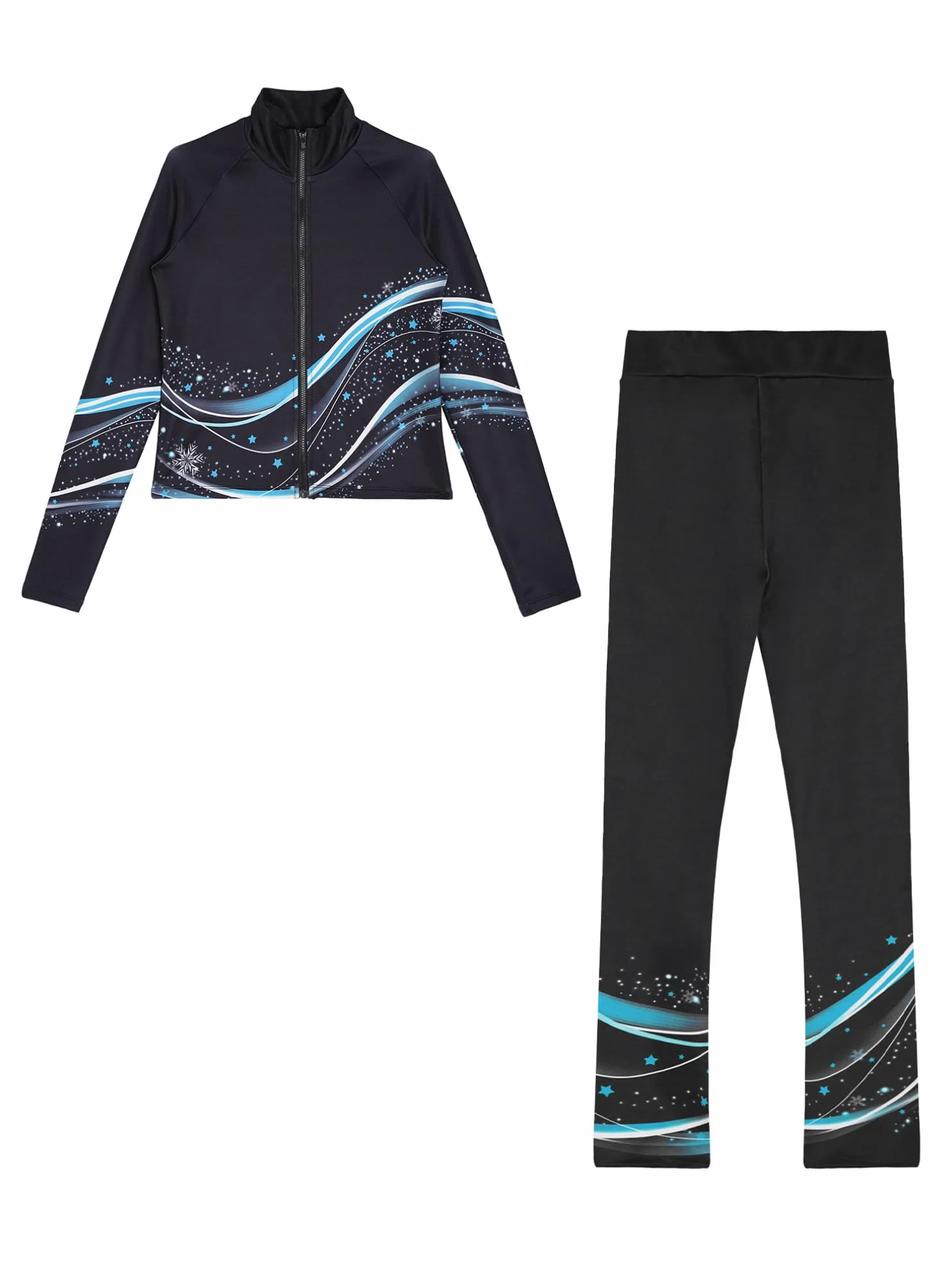 Ensemble Patinage Artistique Fille Veste Chaud Polaire avec Pantalon Legging Tenue Sport A Bleu 9-10 ans