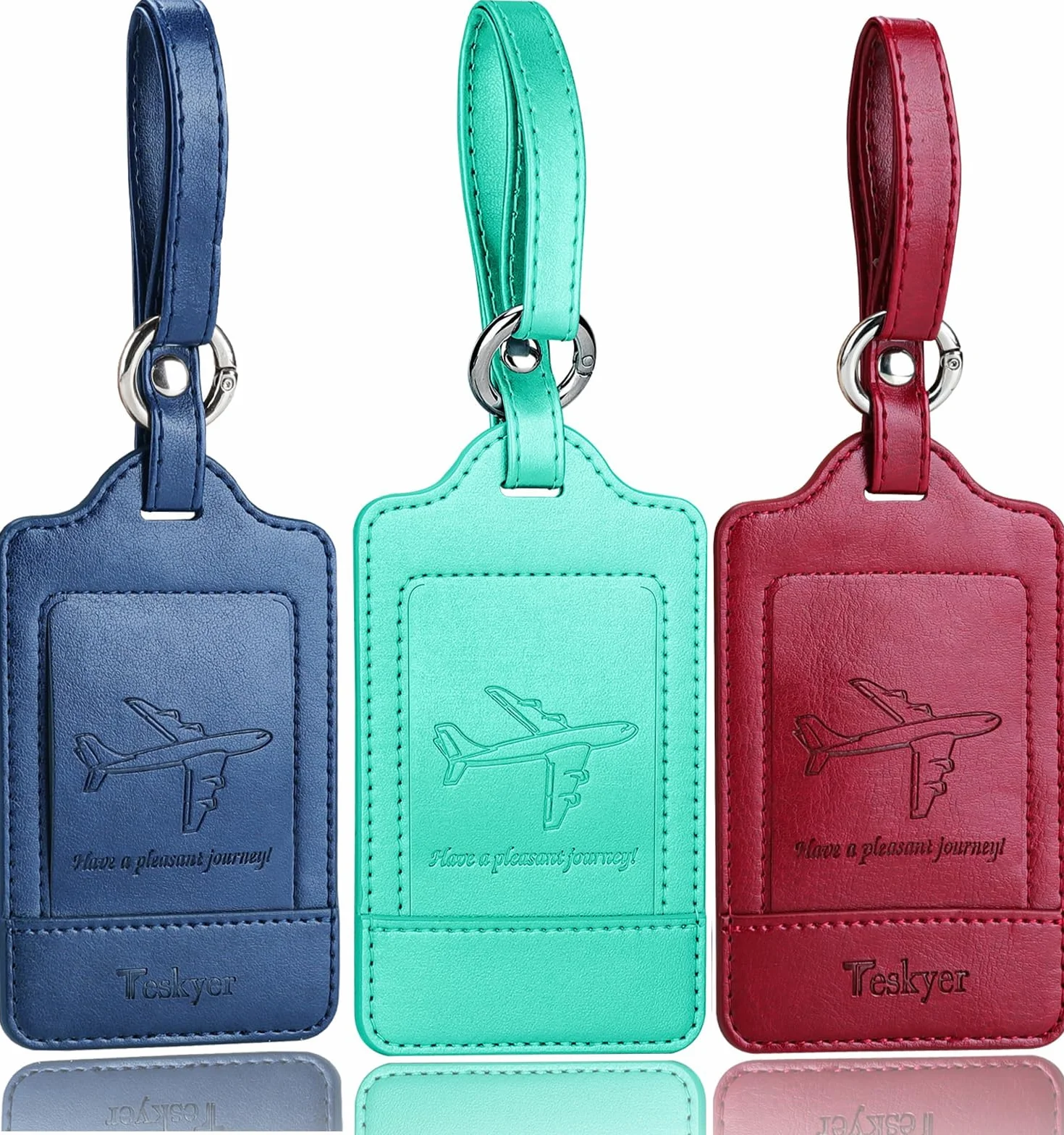 Teskyer 3 Pièces Etiquette Valise Cuir PU Voyage Avion Identification Protection Vie Privée