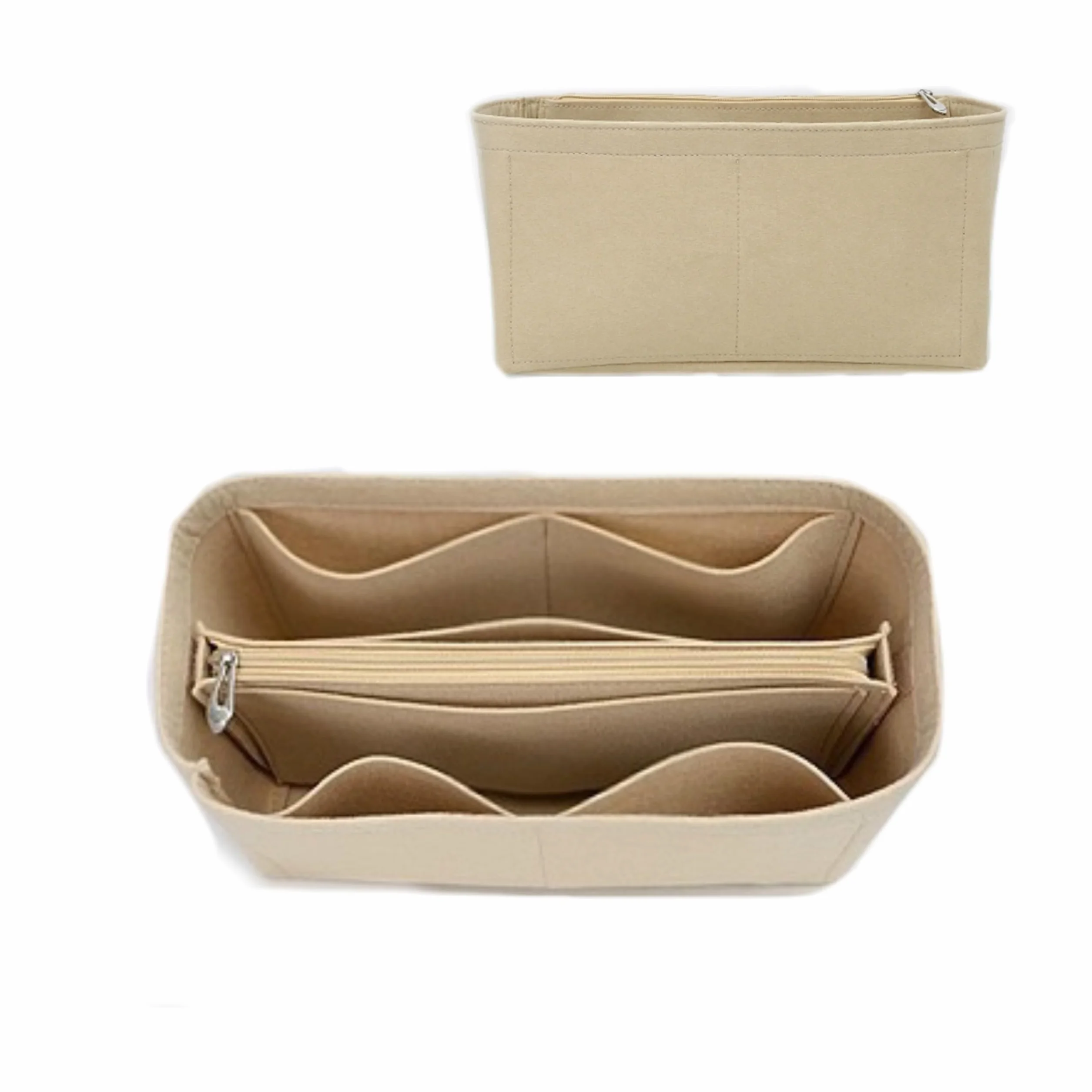 Organiseur de sac à main en feutre avec fermeture éclair, insert de rangement pour femme, beige, taille S